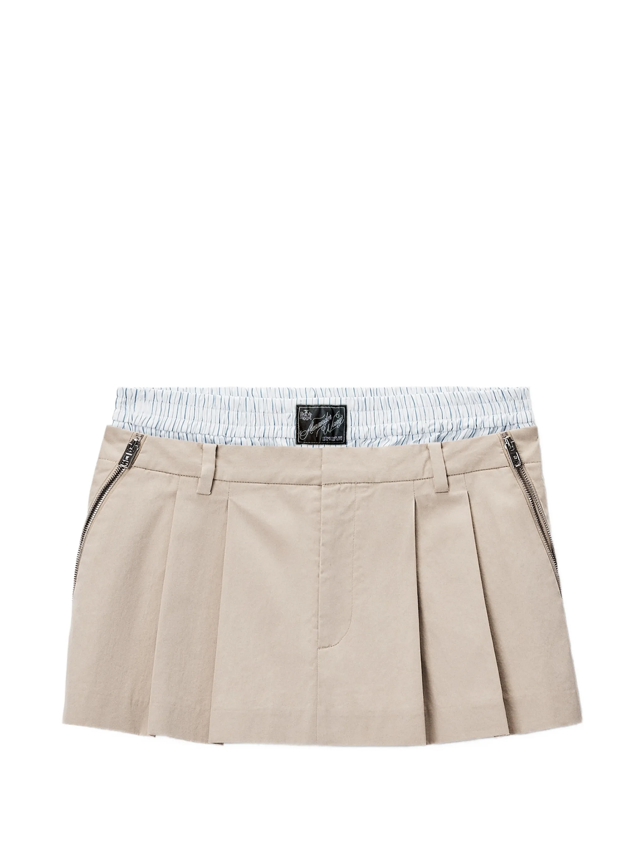 pleated mini skirt with boxer waistband and zip details