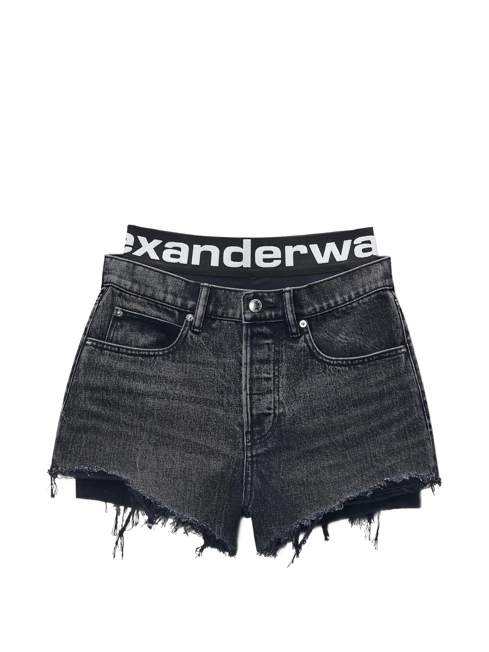 logo-waistband frayed mini shorts