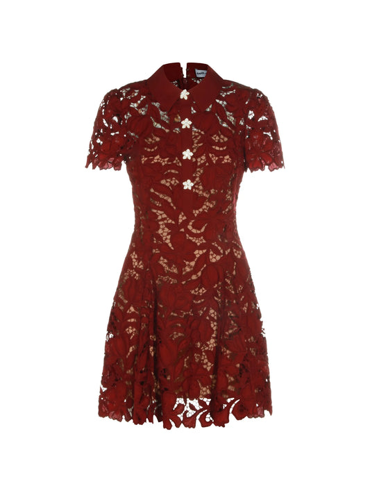 guipure-lace floral-button mini dress