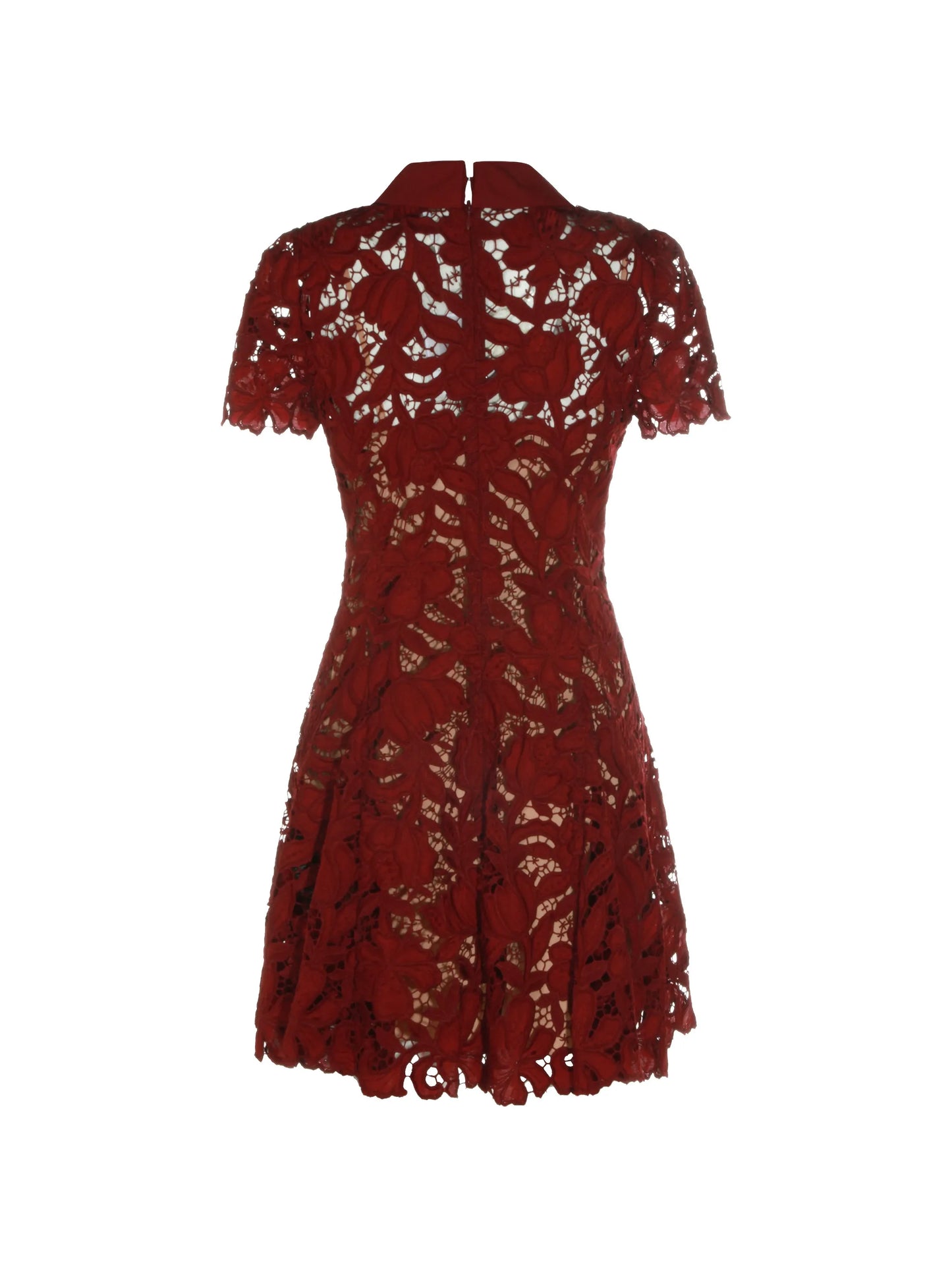 guipure-lace floral-button mini dress