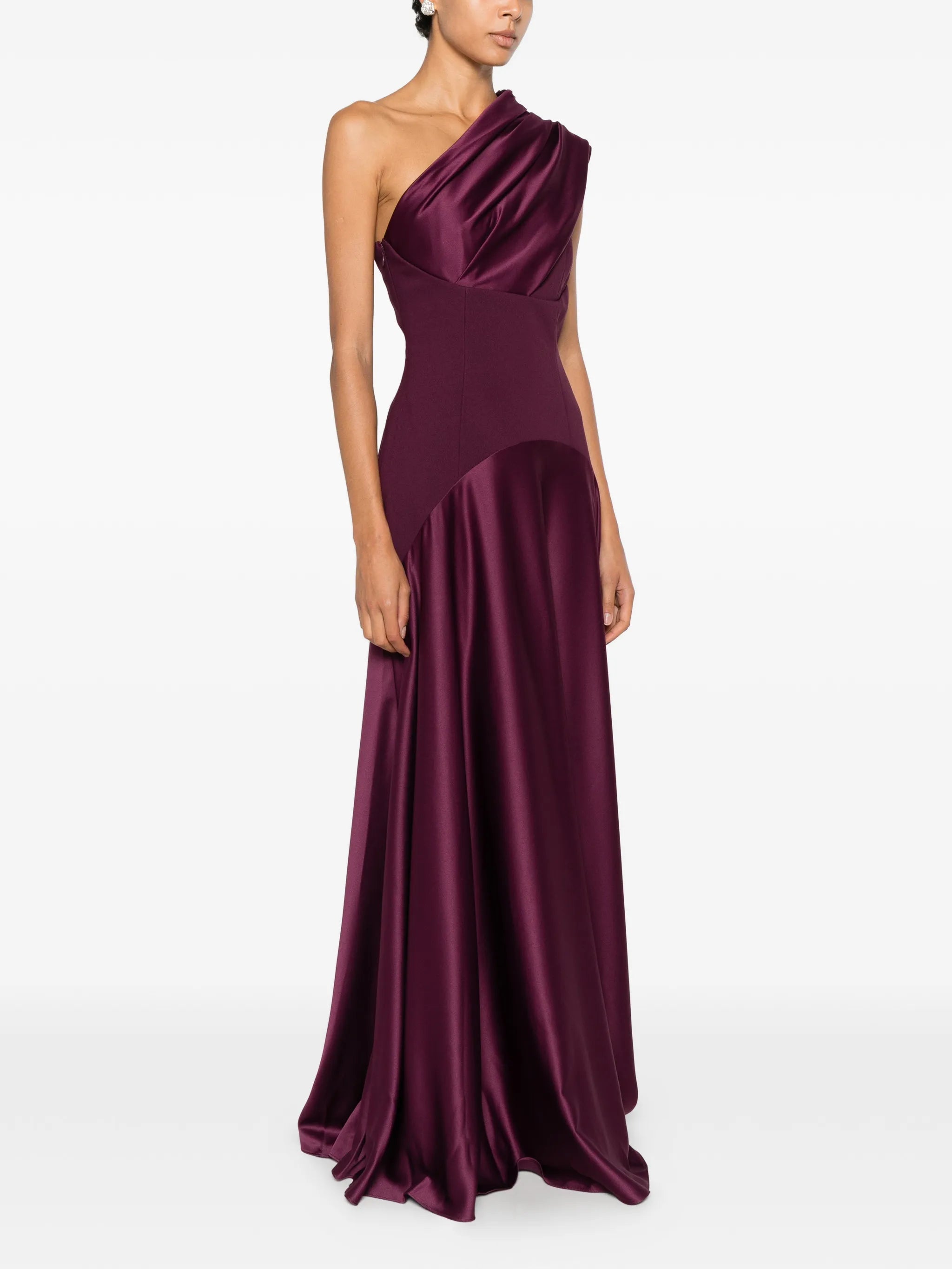 one-shoulder draped maxi dress