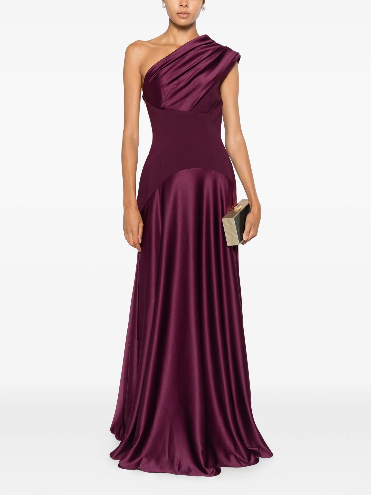 one-shoulder draped maxi dress