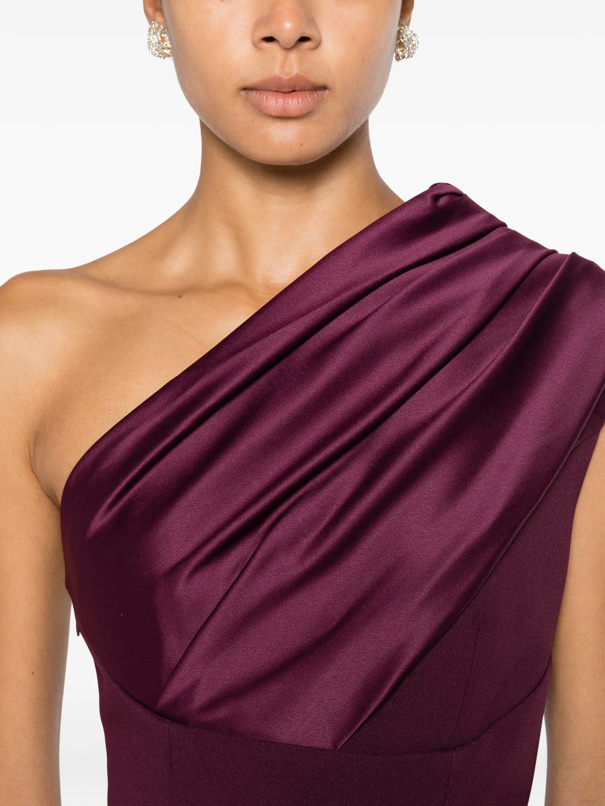 one-shoulder draped maxi dress