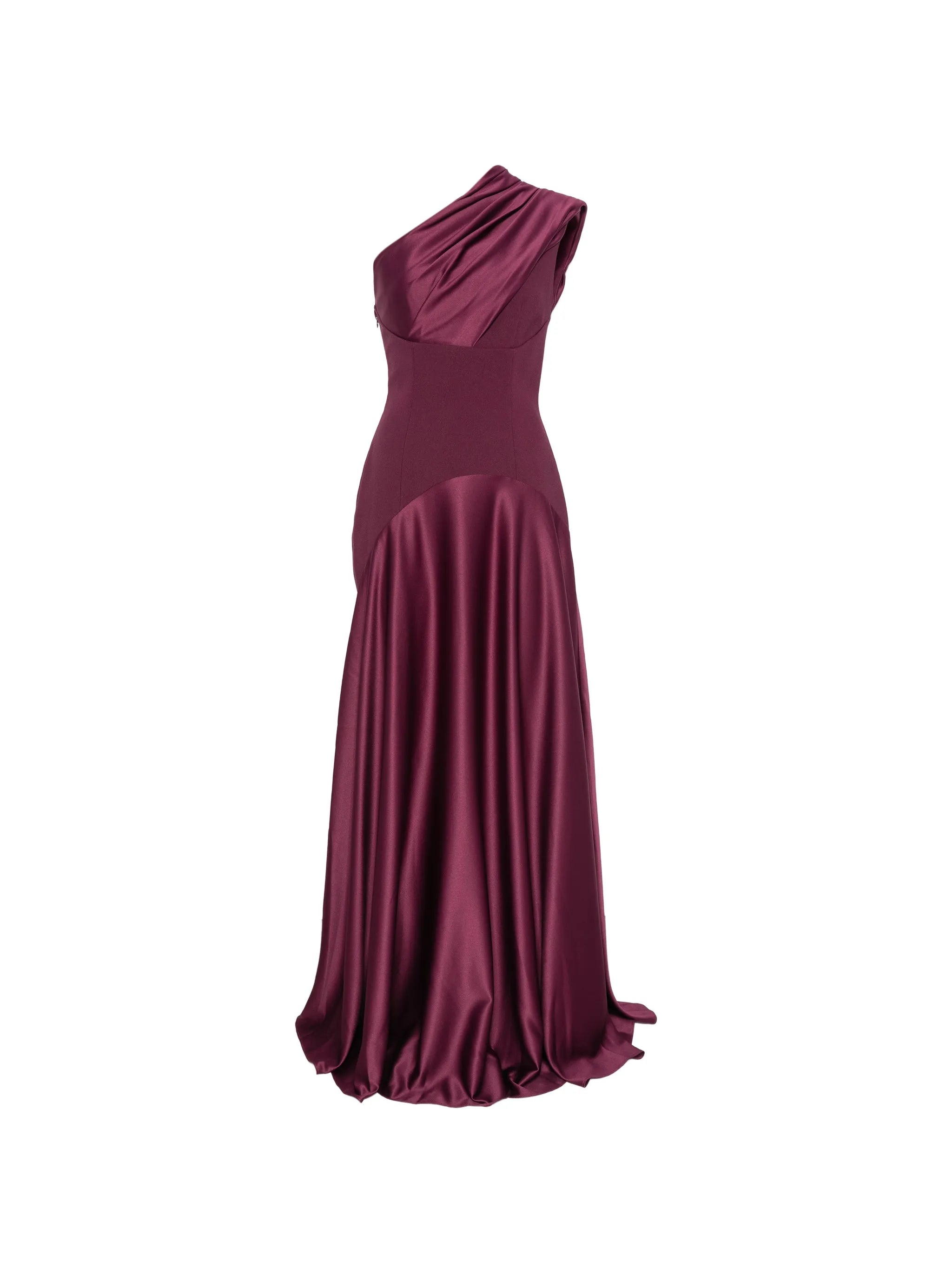 one-shoulder draped maxi dress