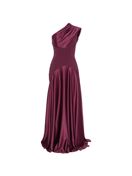 one-shoulder draped maxi dress