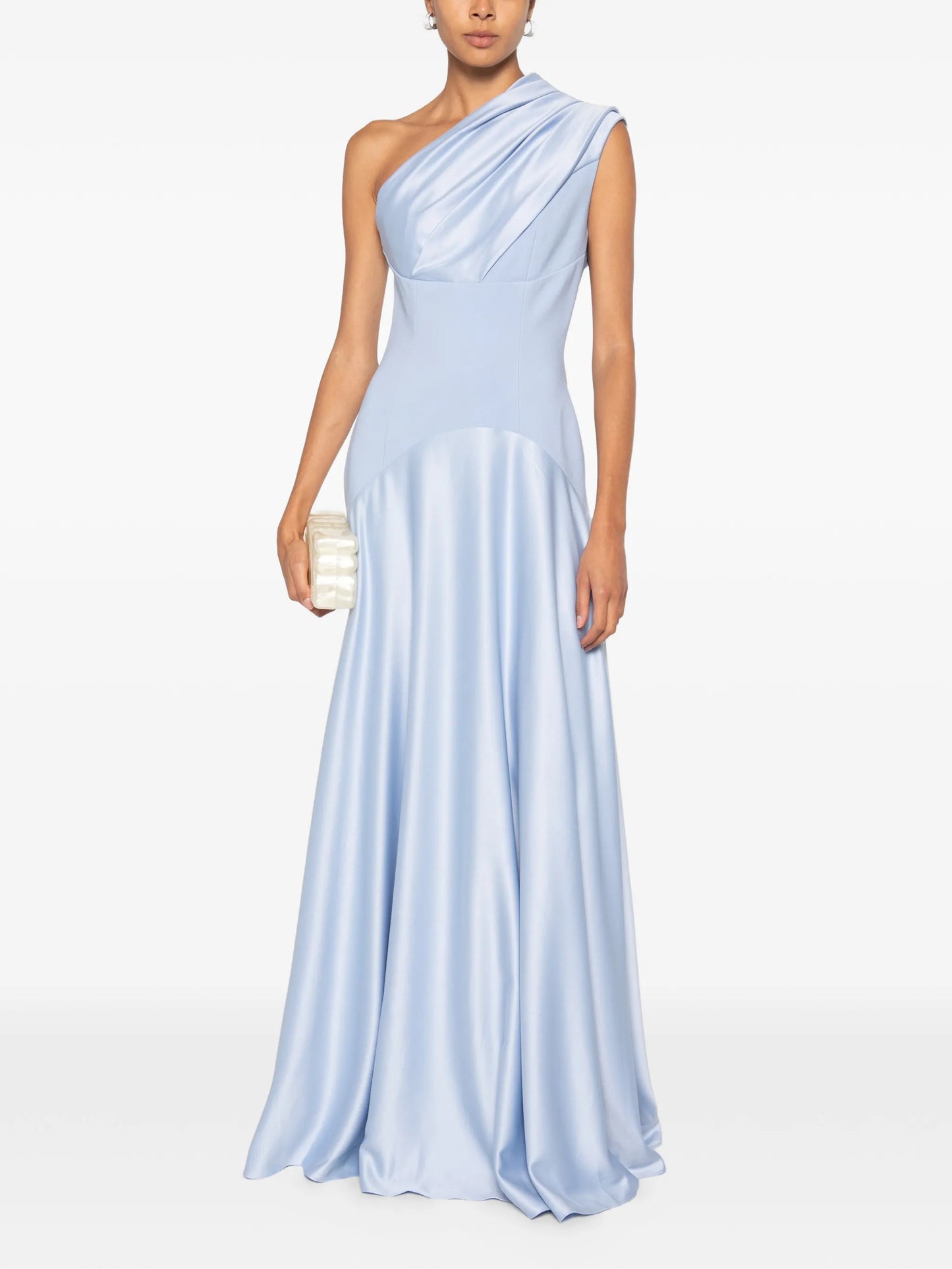one-shoulder draped maxi dress