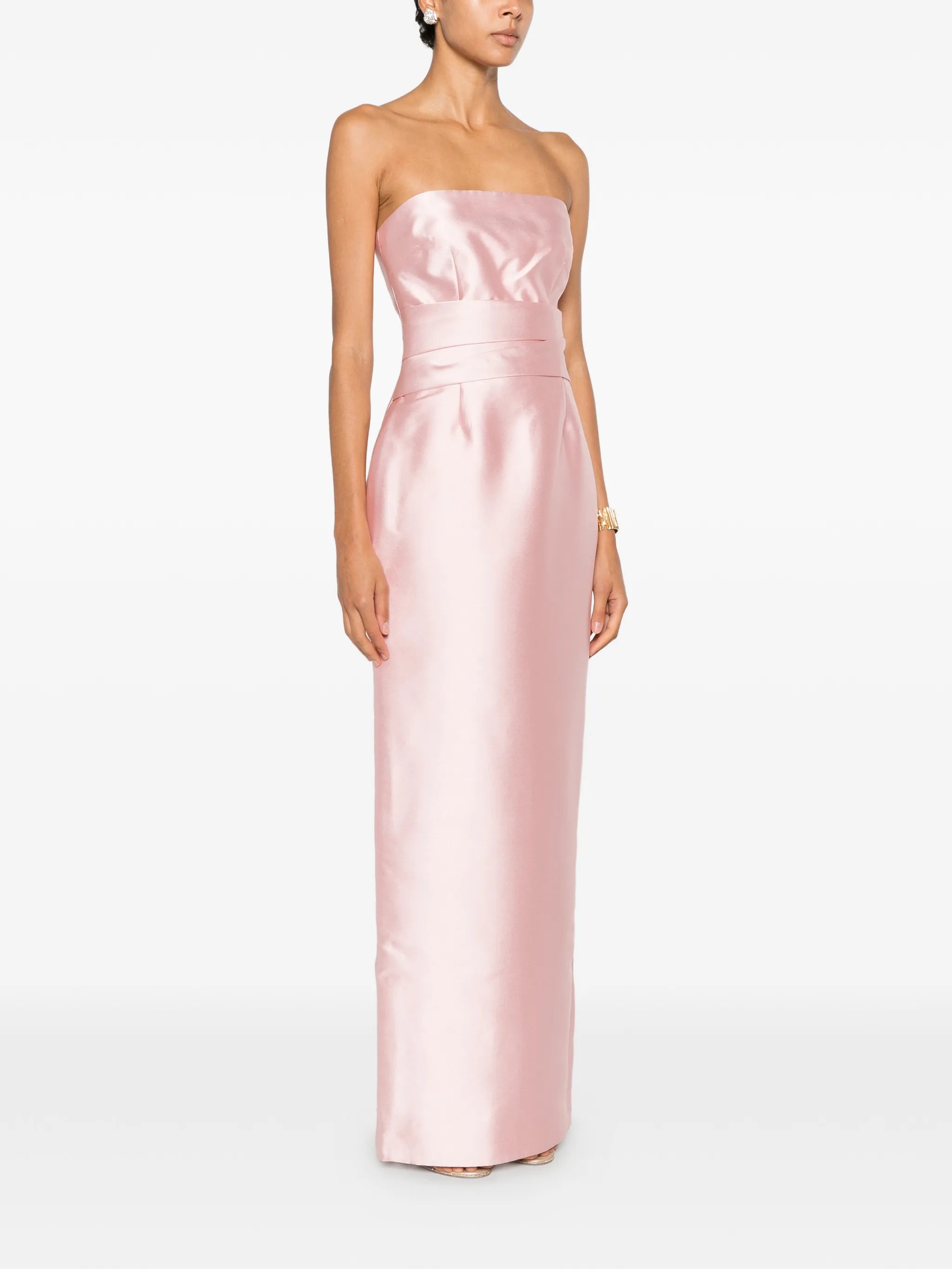 strapless pleated-waist maxi dress