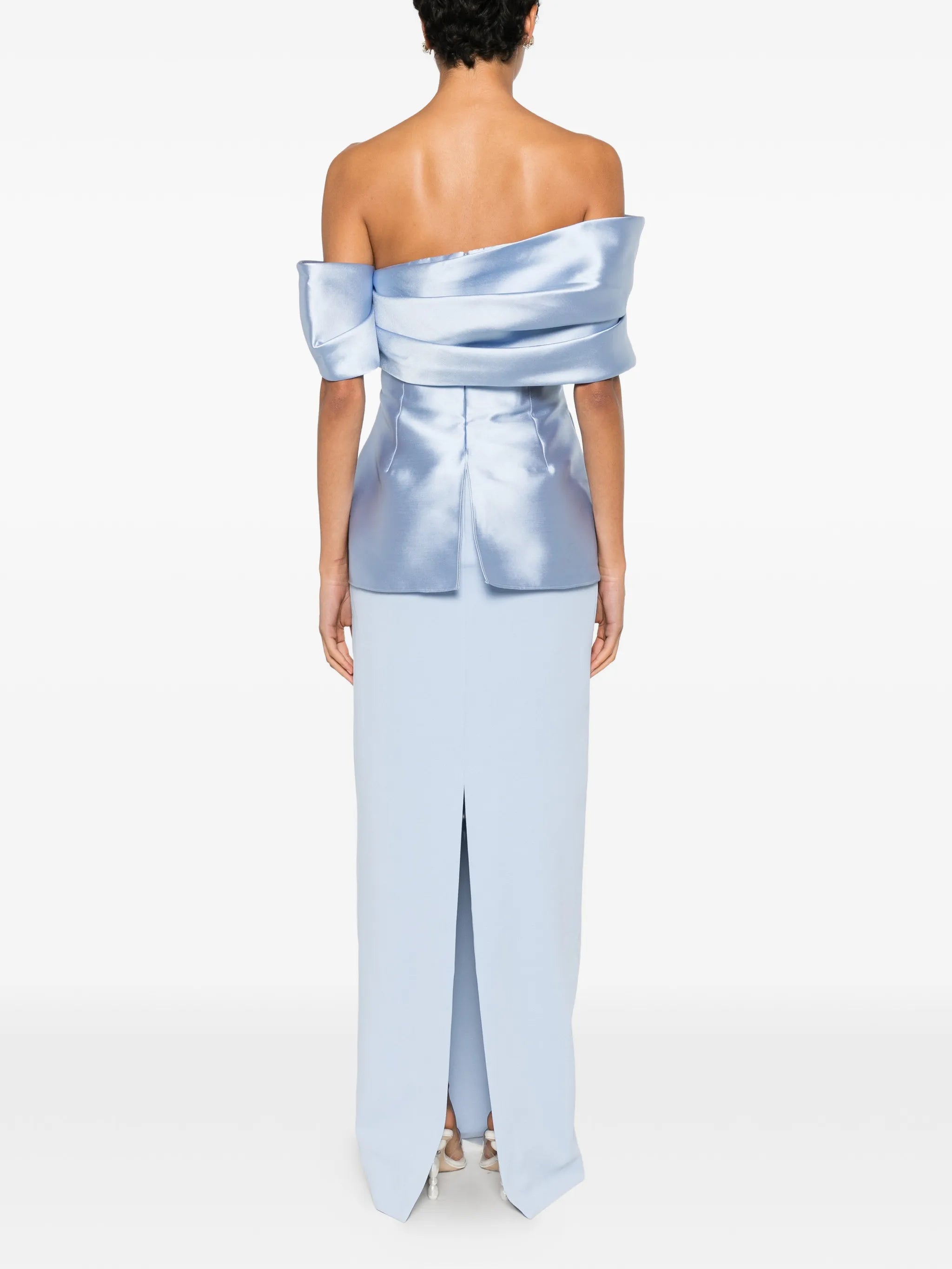 off-shoulder peplum-detail maxi dress