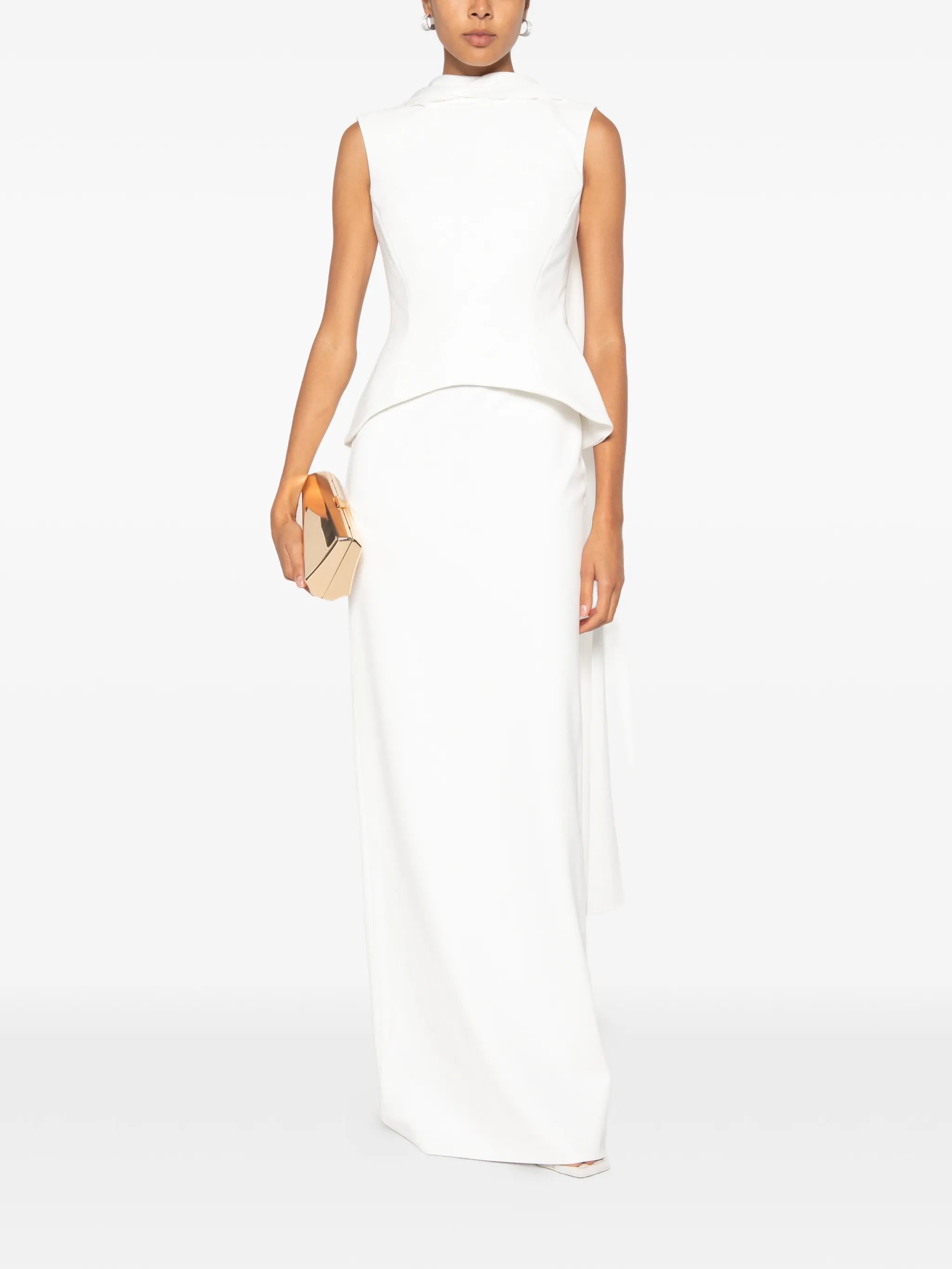 Annie peplum-waist draped-panel maxi dress