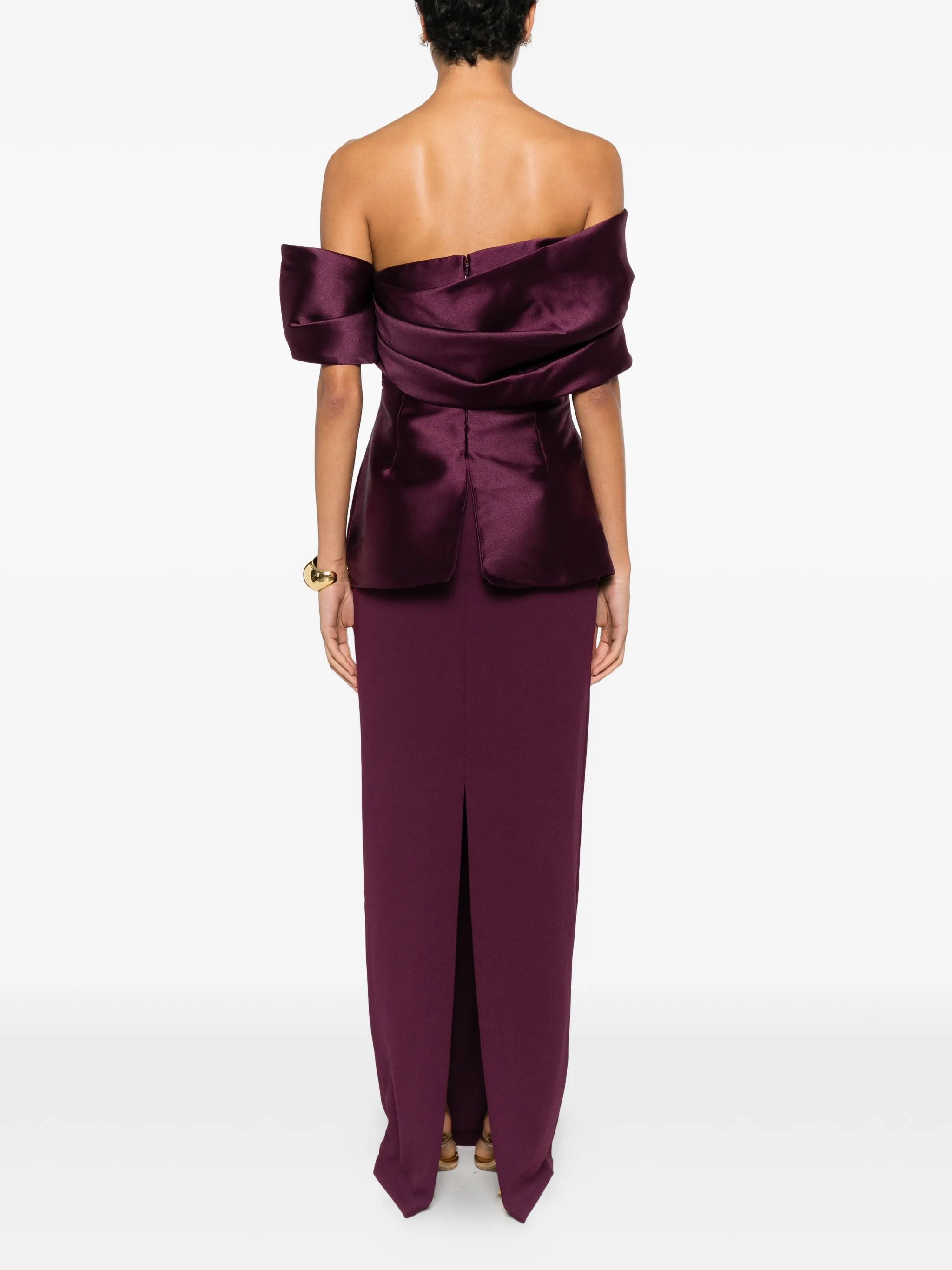 off-shoulder draped maxi dress