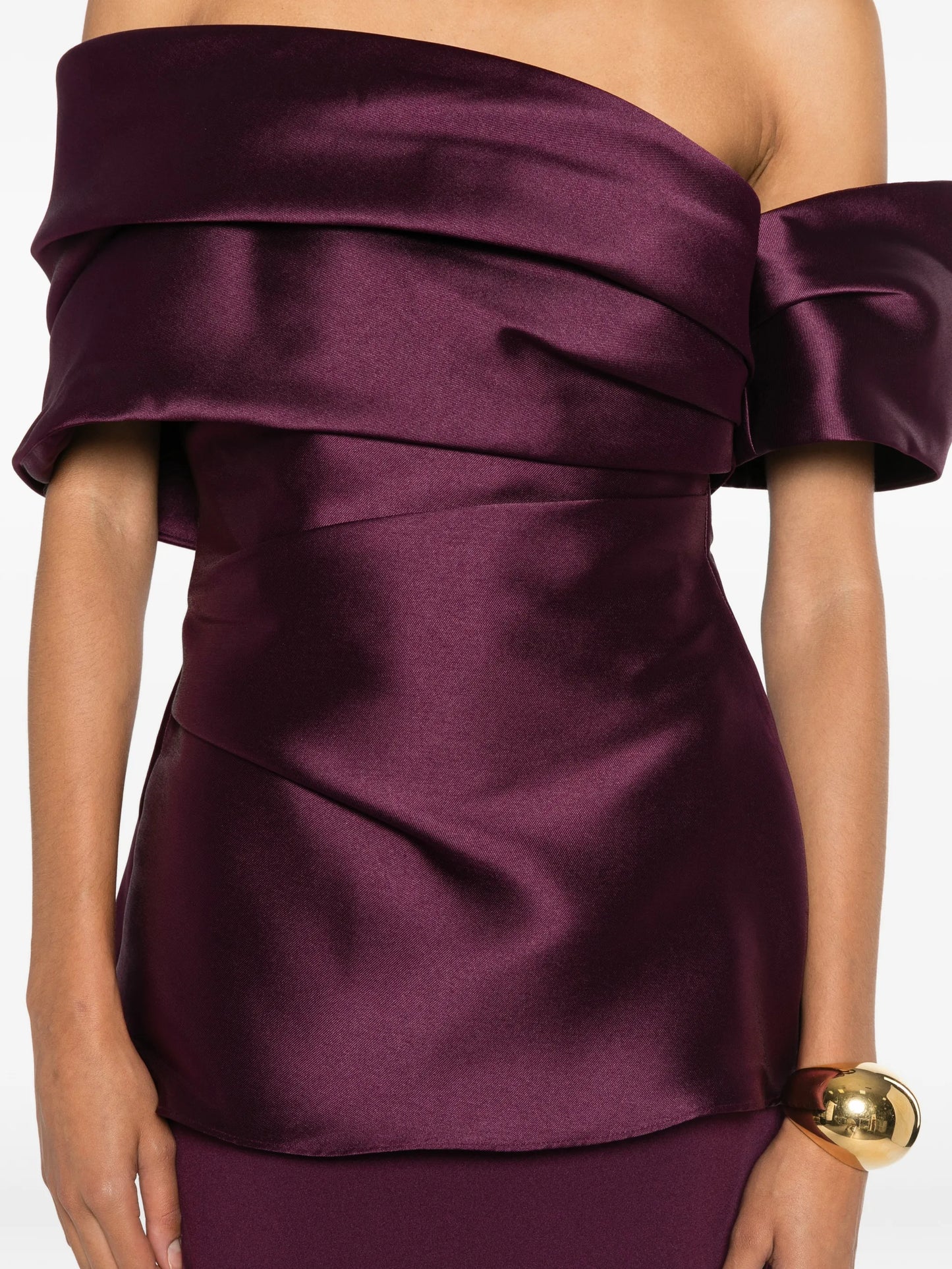 off-shoulder draped maxi dress