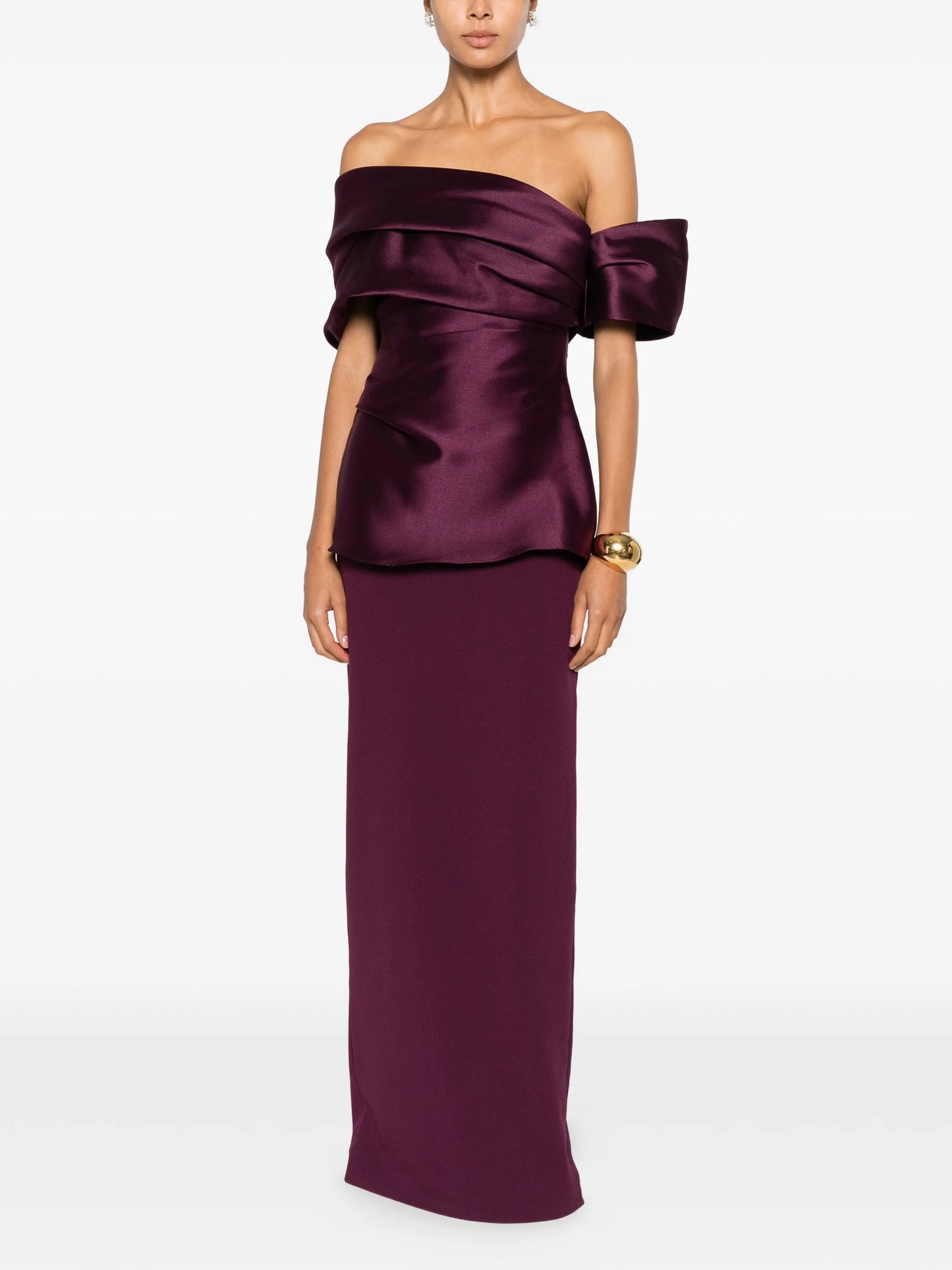 off-shoulder draped maxi dress