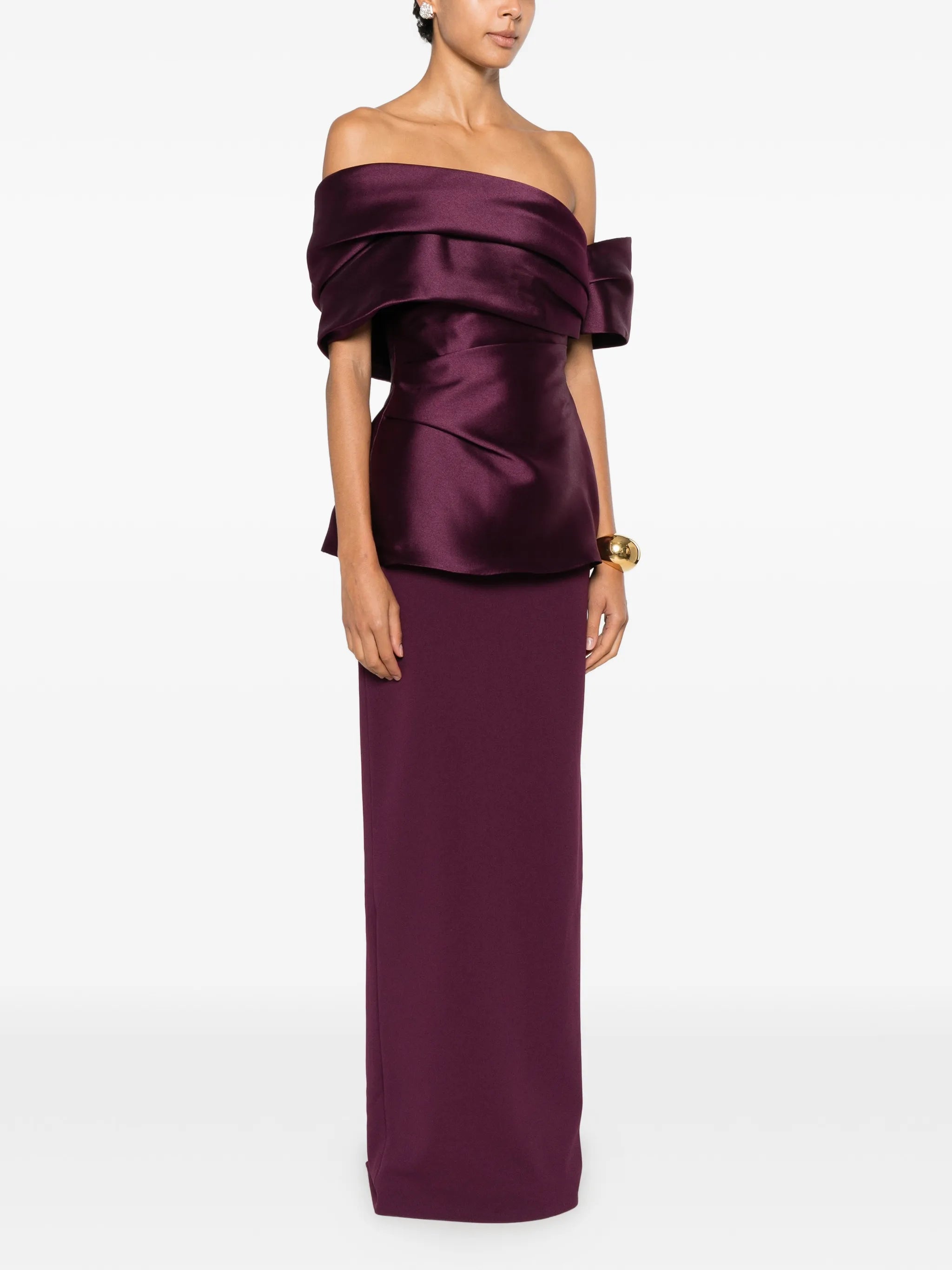 off-shoulder draped maxi dress