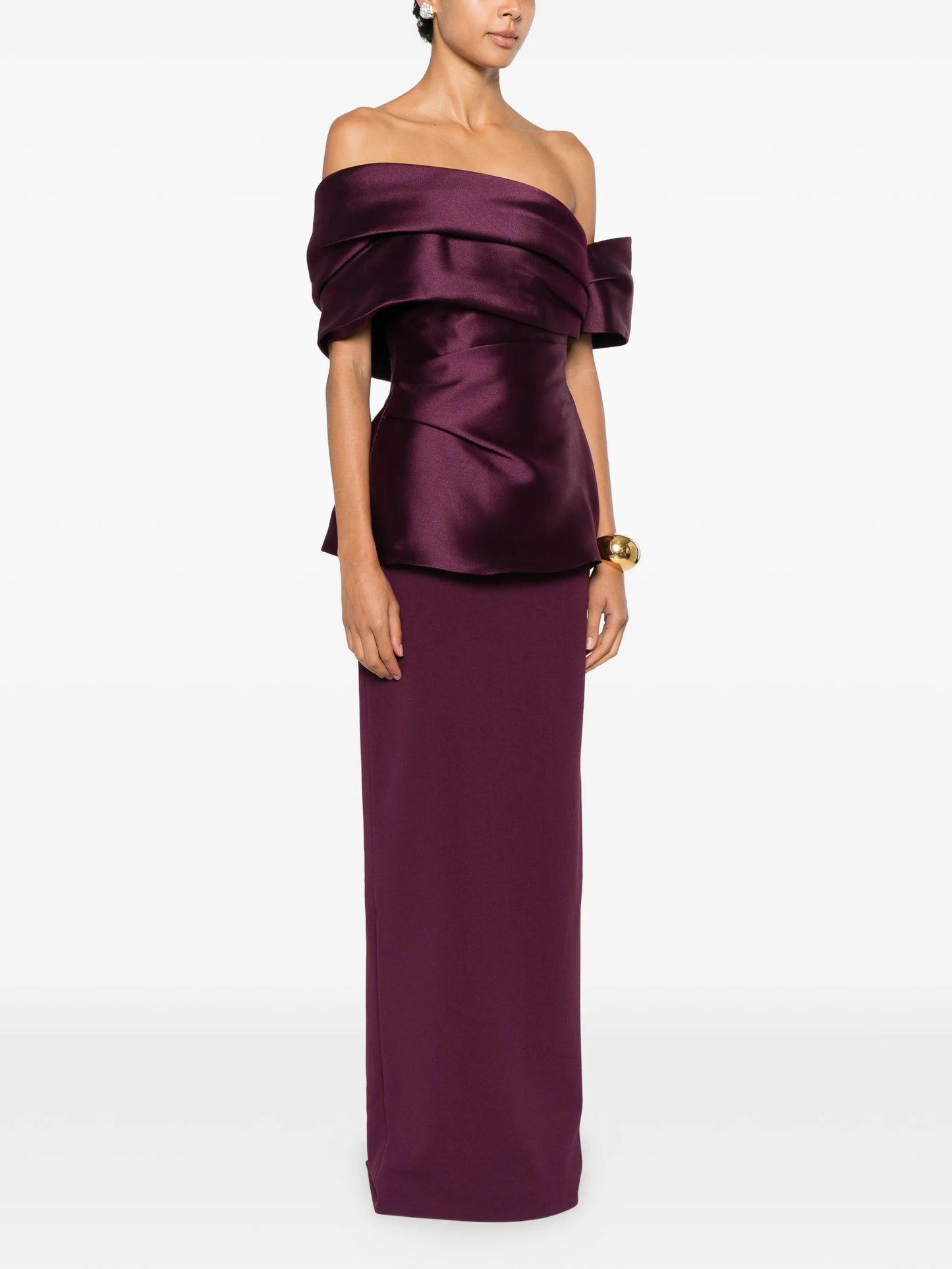 off-shoulder draped maxi dress