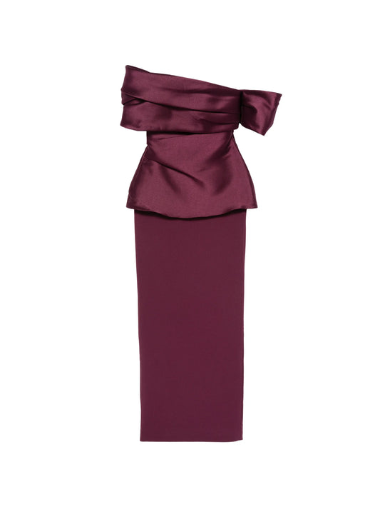 off-shoulder draped maxi dress