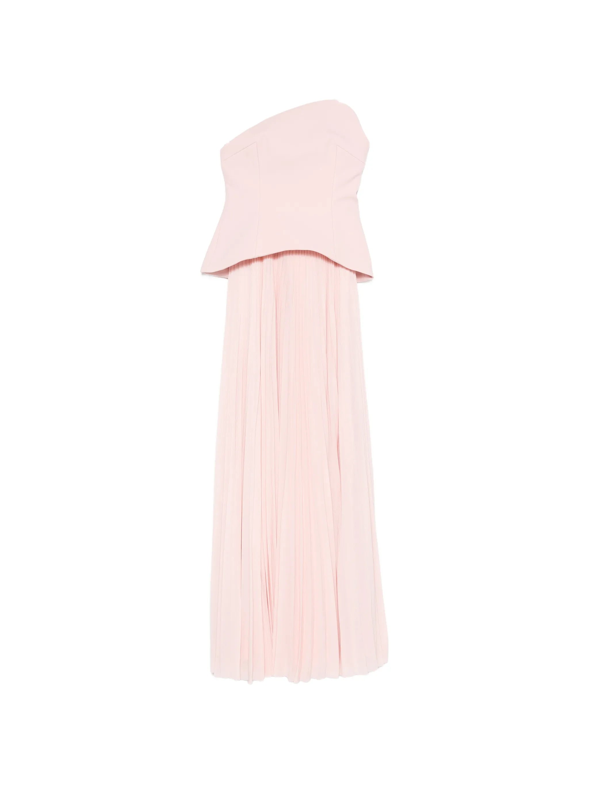 pleated strapless maxi dress