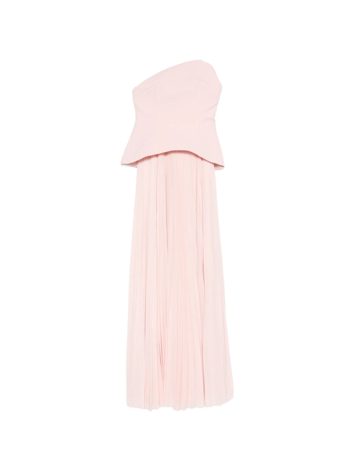 pleated strapless maxi dress