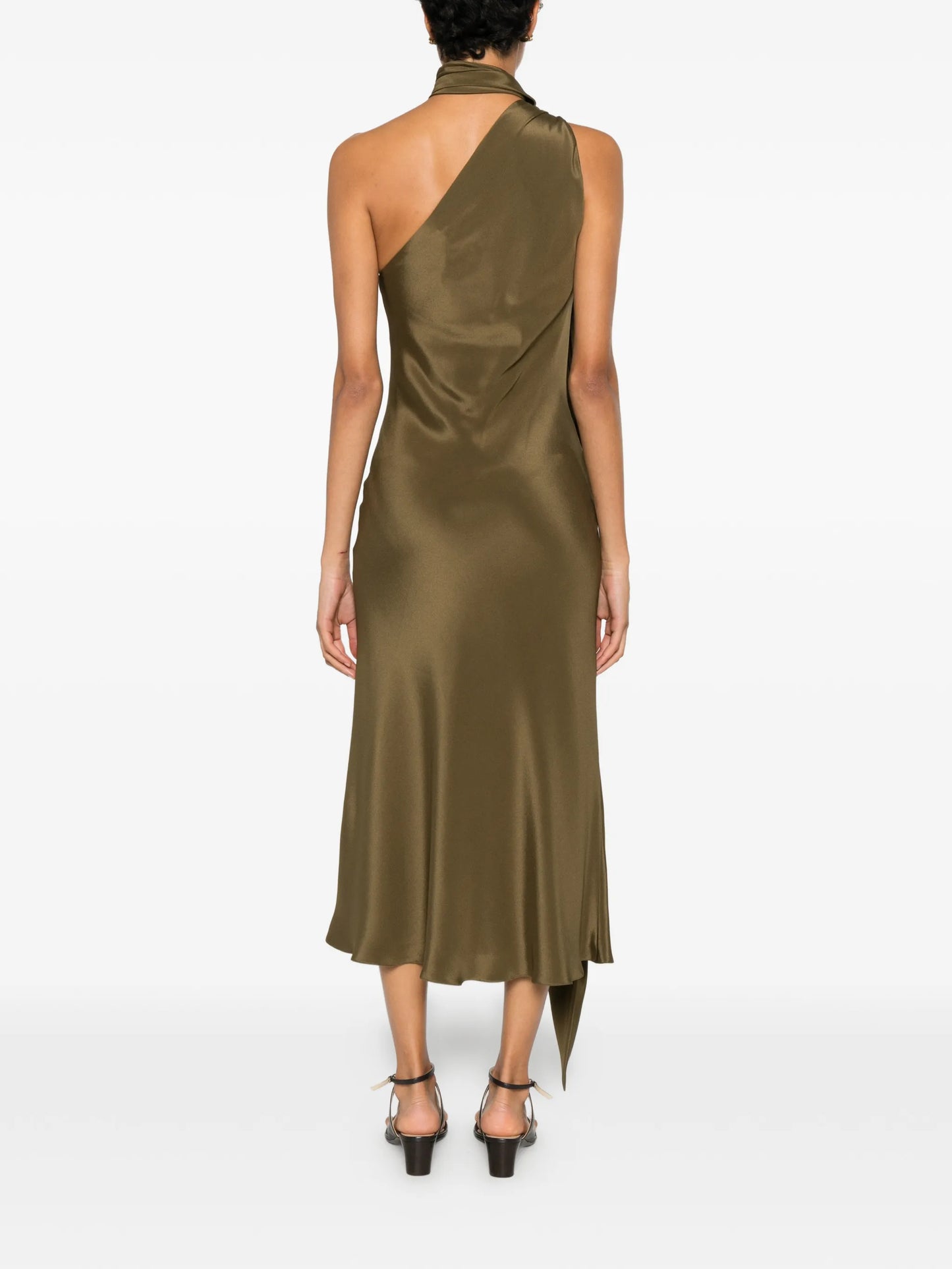 Evasto one-shoulder hardware-detail silk midi dress