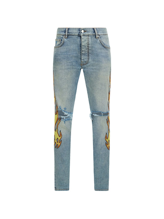 flames emb skinny jeans