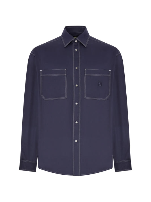 contrast-stitch logo-patch shirt