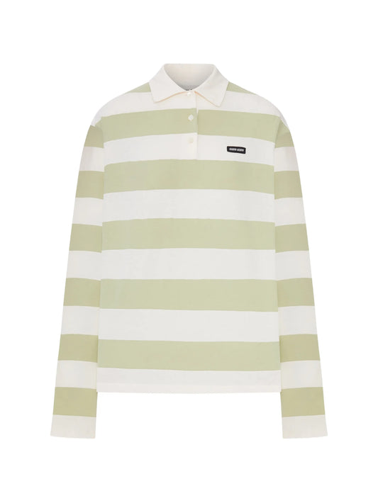striped jersey long-sleeve polo top