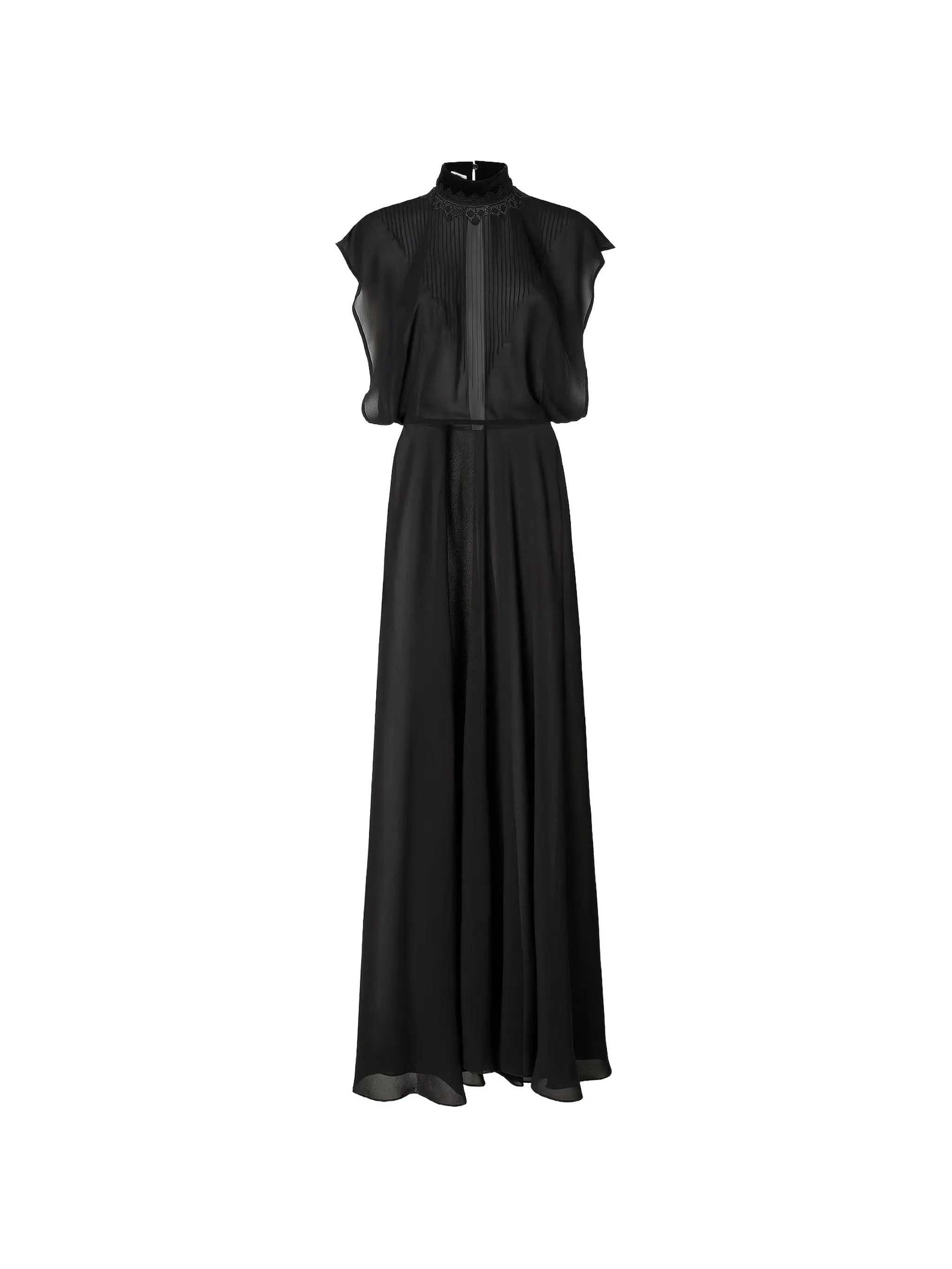 lace-trimmed pintuck-pleated dress