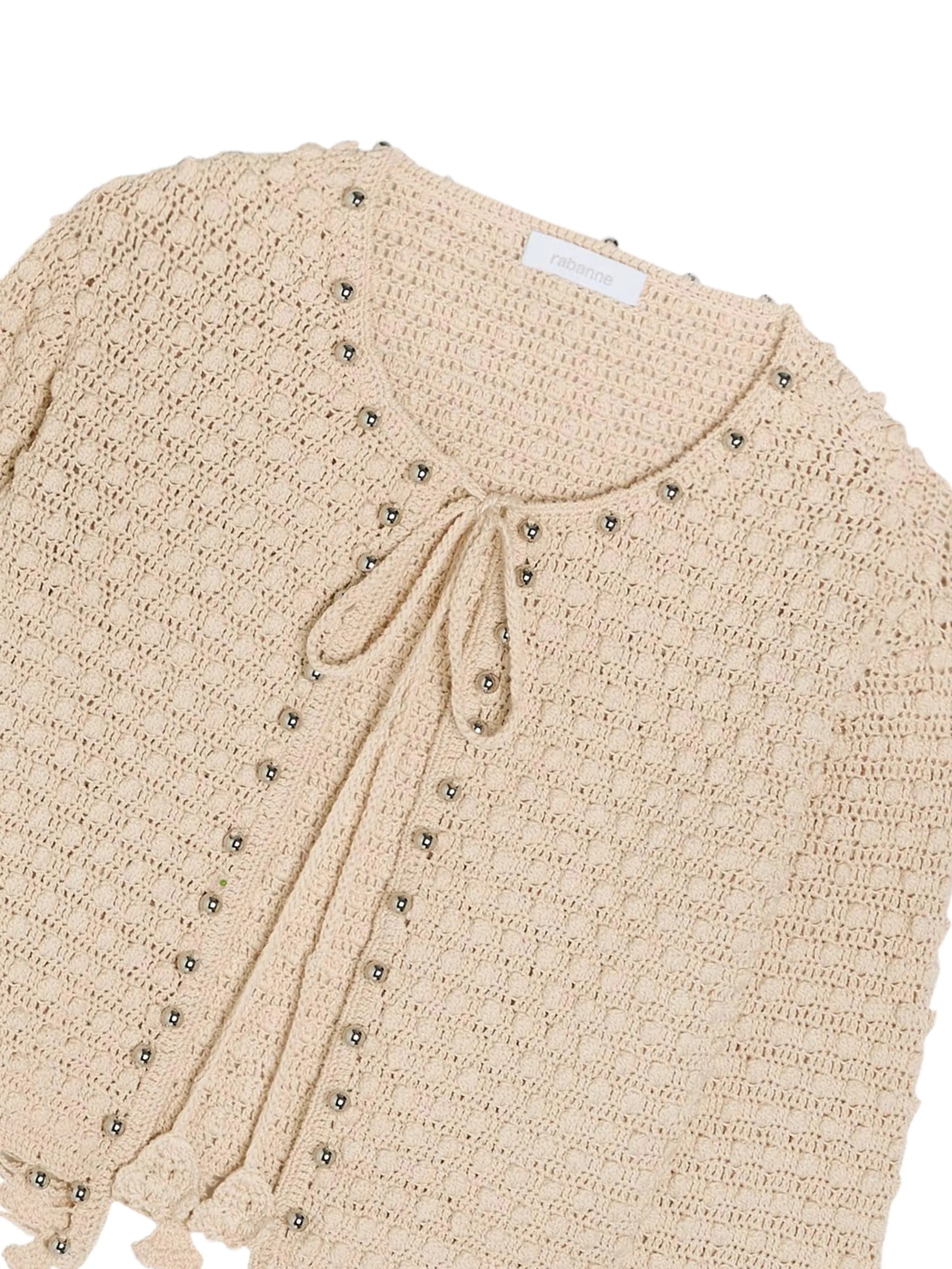 bead-embellished crochet cardigan