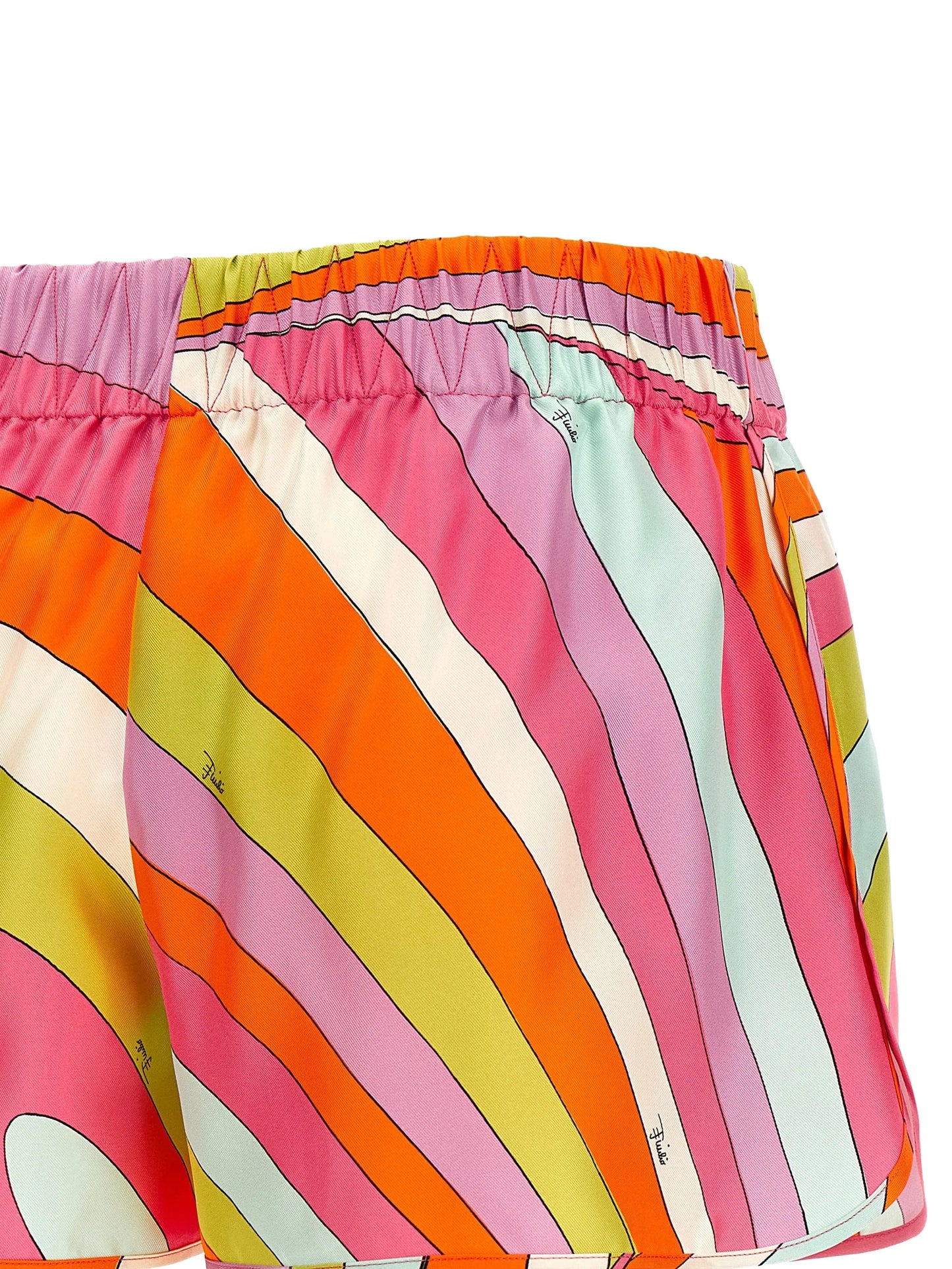 Iride-print silk shorts