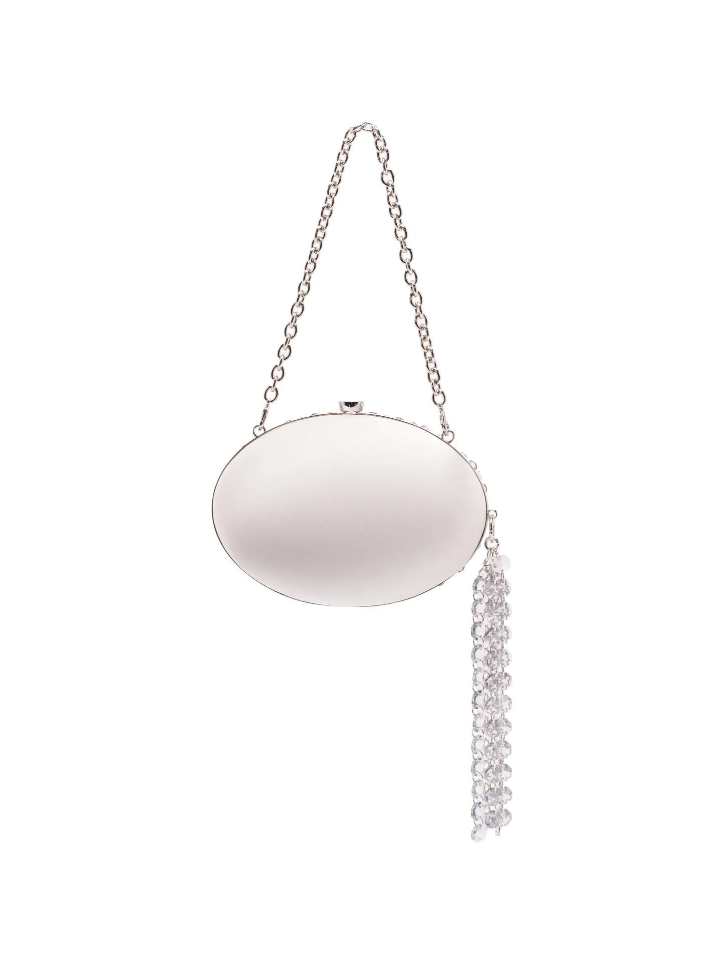 Oval crystal-chain clutch bag
