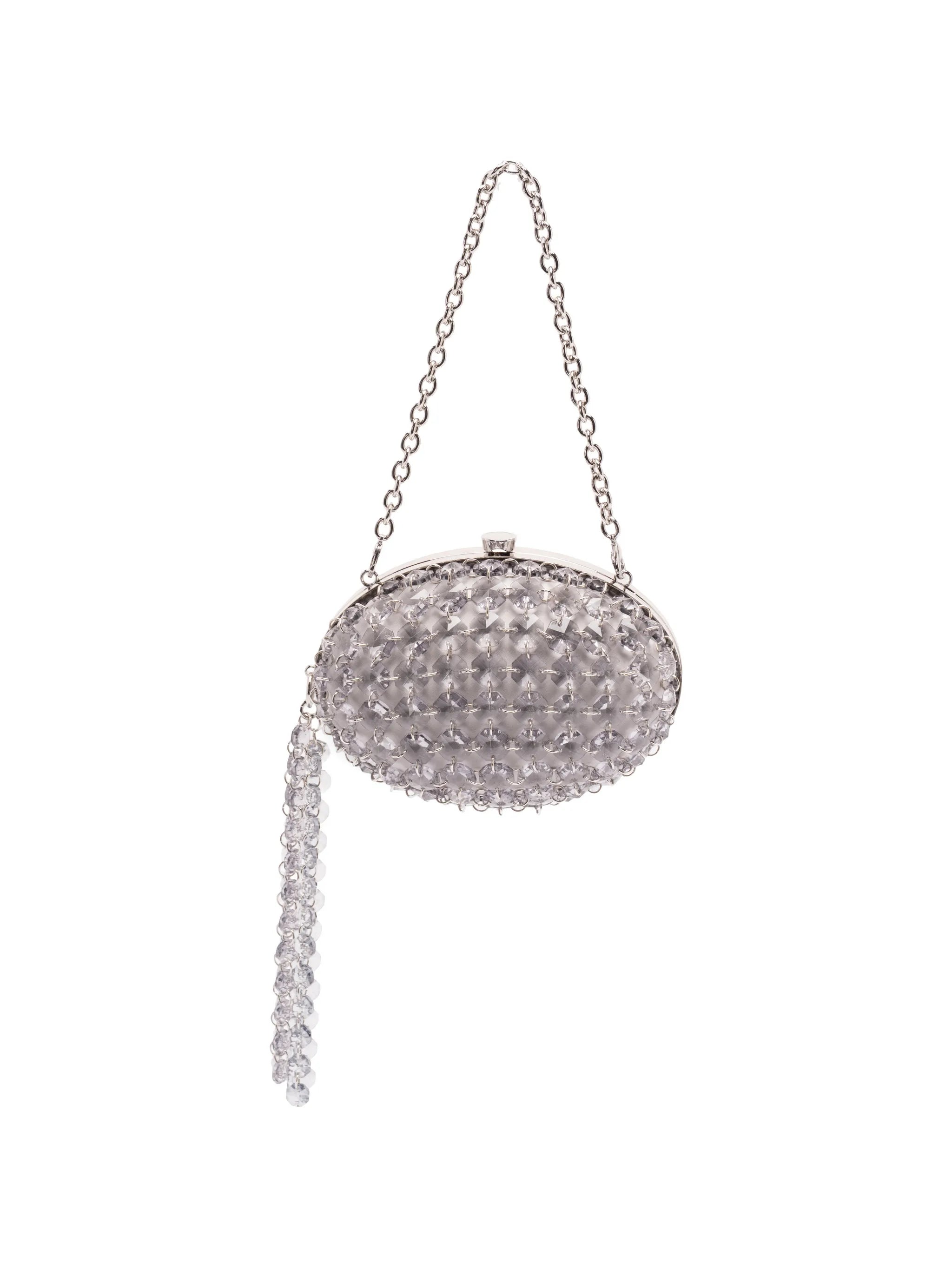 Oval crystal-chain clutch bag