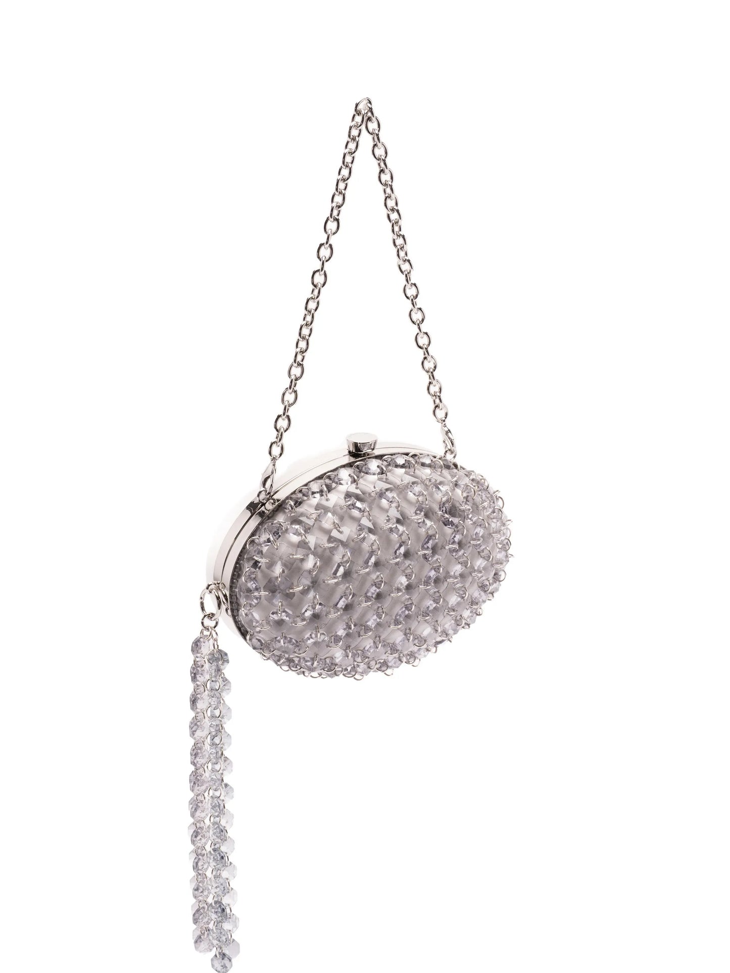 Oval crystal-chain clutch bag