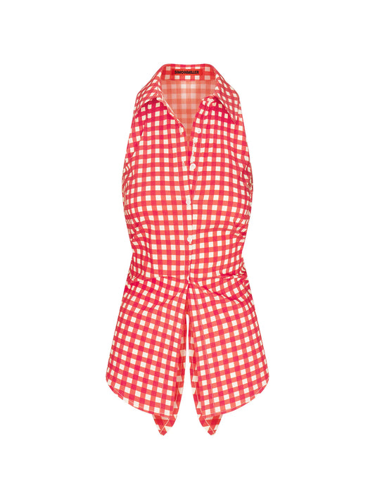 Loch gingham-check sleeveless top