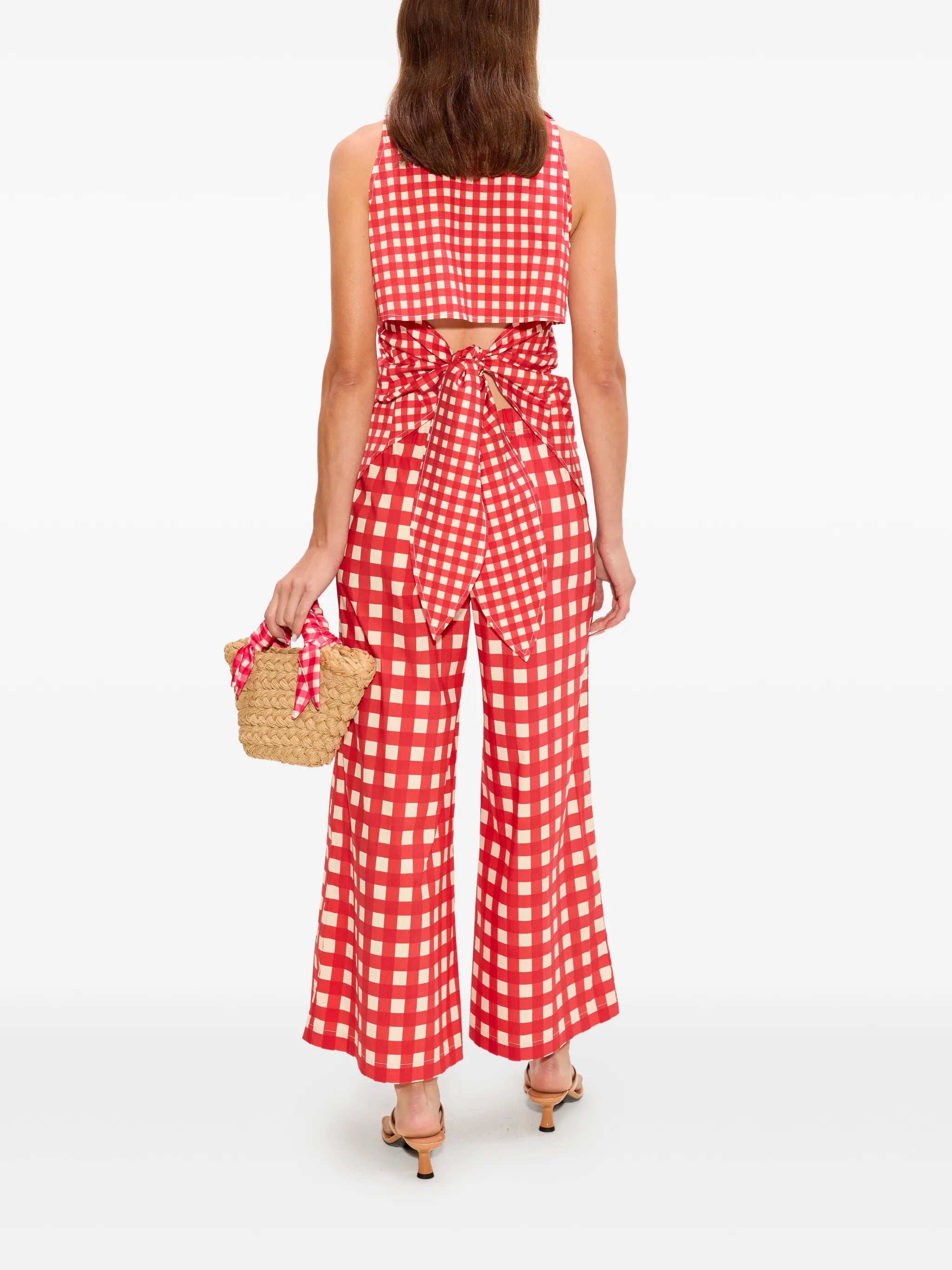 Loch gingham-check sleeveless top