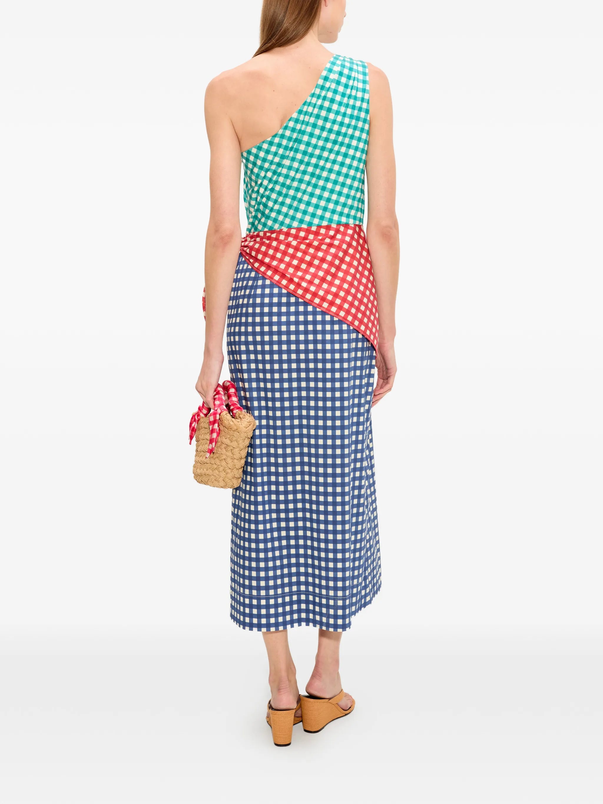 Belem gingham-check one-shoulder midi dress