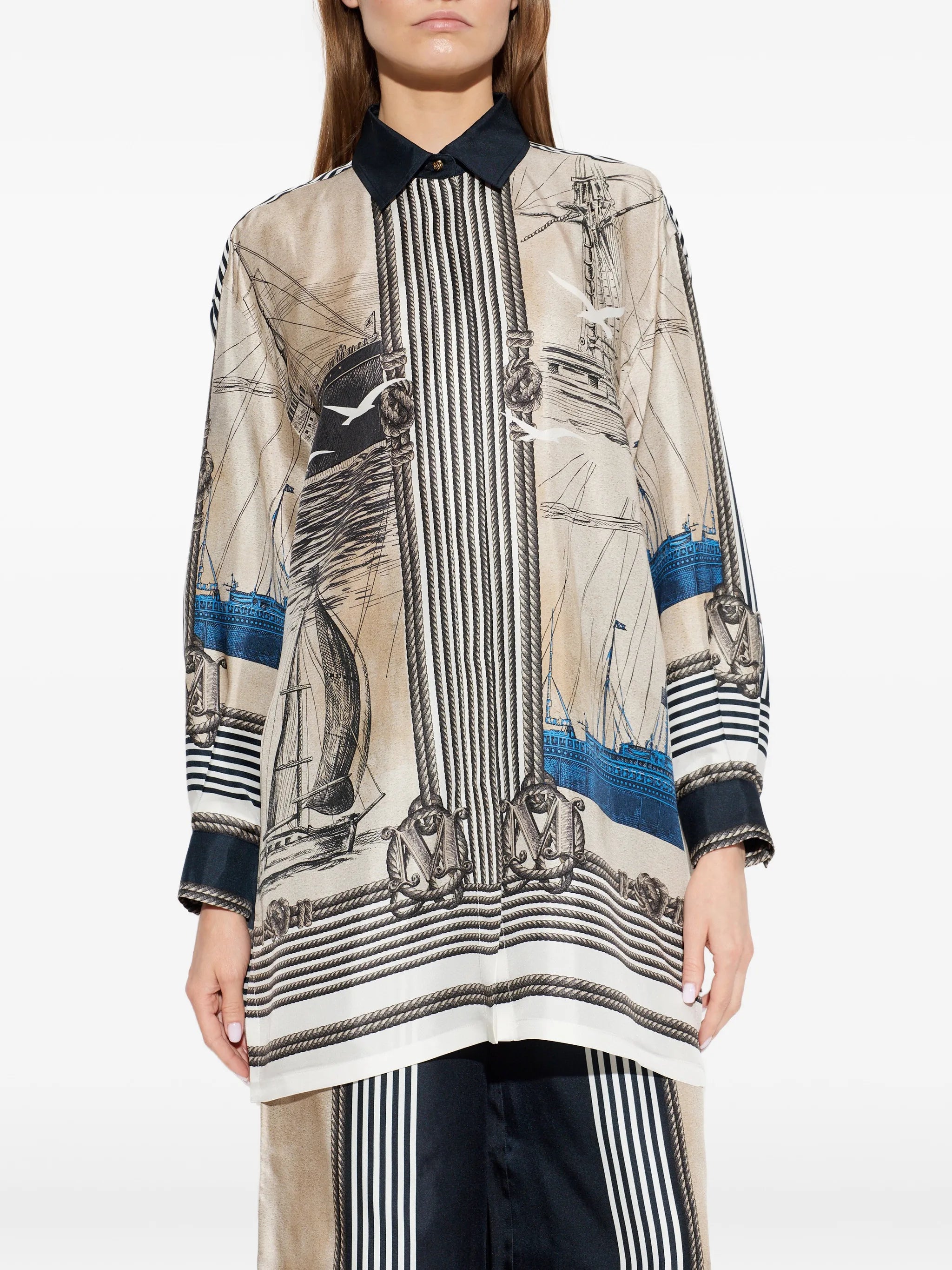 nautical-print long-sleeve shirt