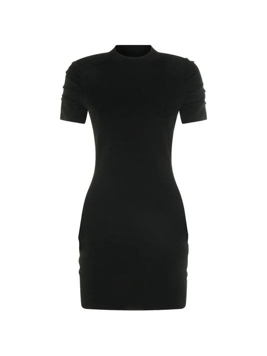 logo-print ruched-sleeve dress