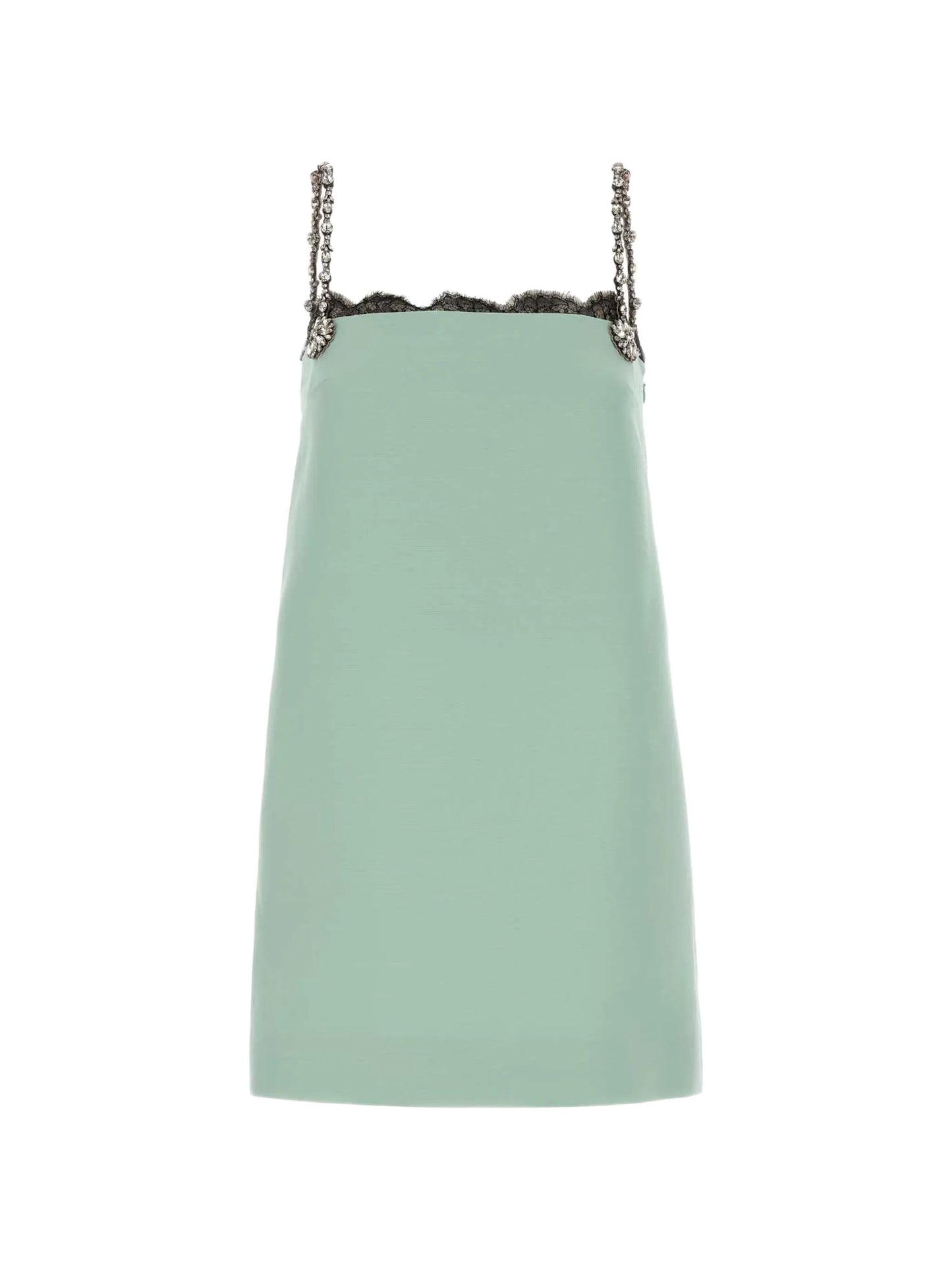 lace-trim crystal-embellished mini dress