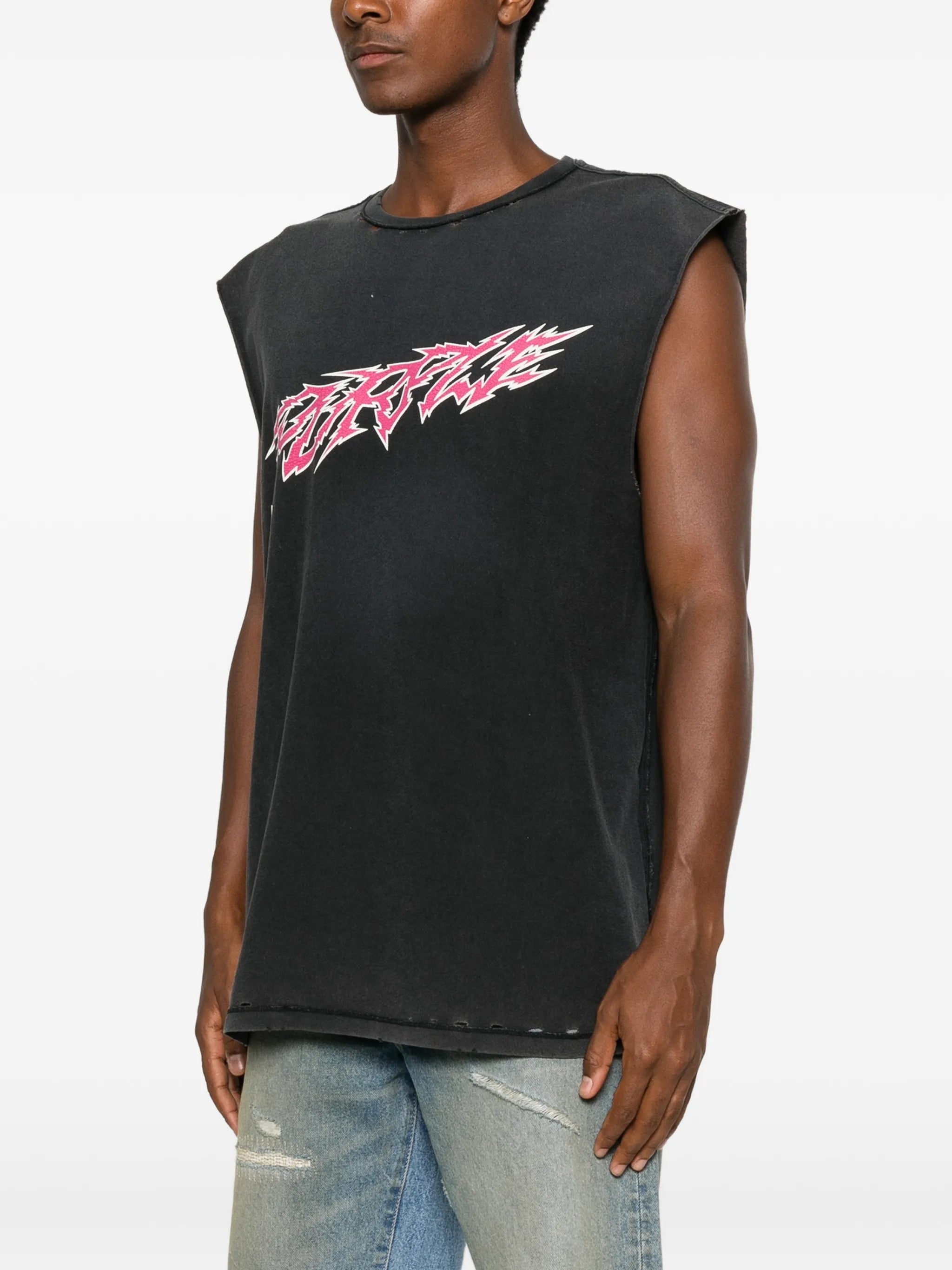 graphic-print distressed T-shirt