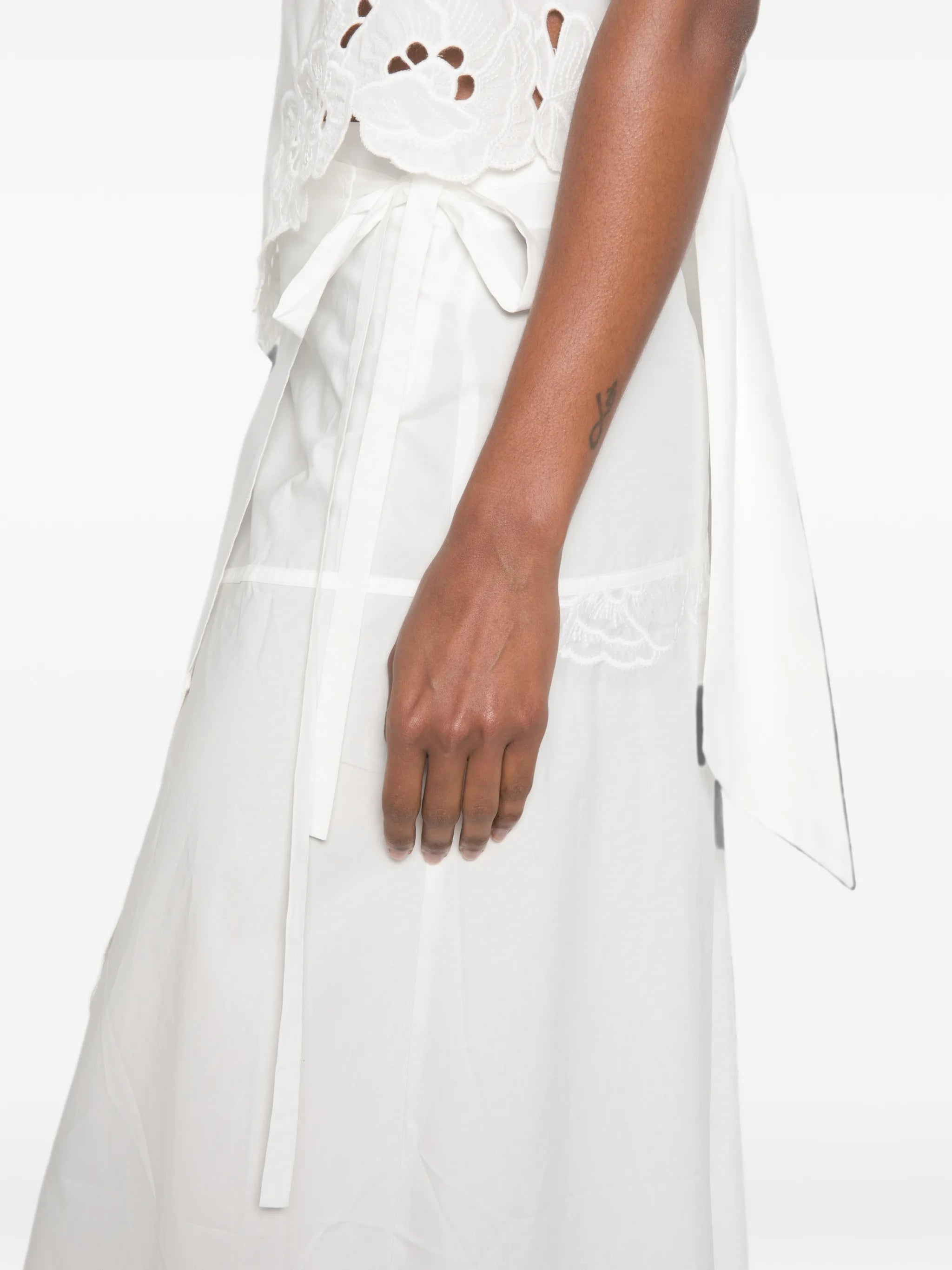 lace-embellished midi skirt