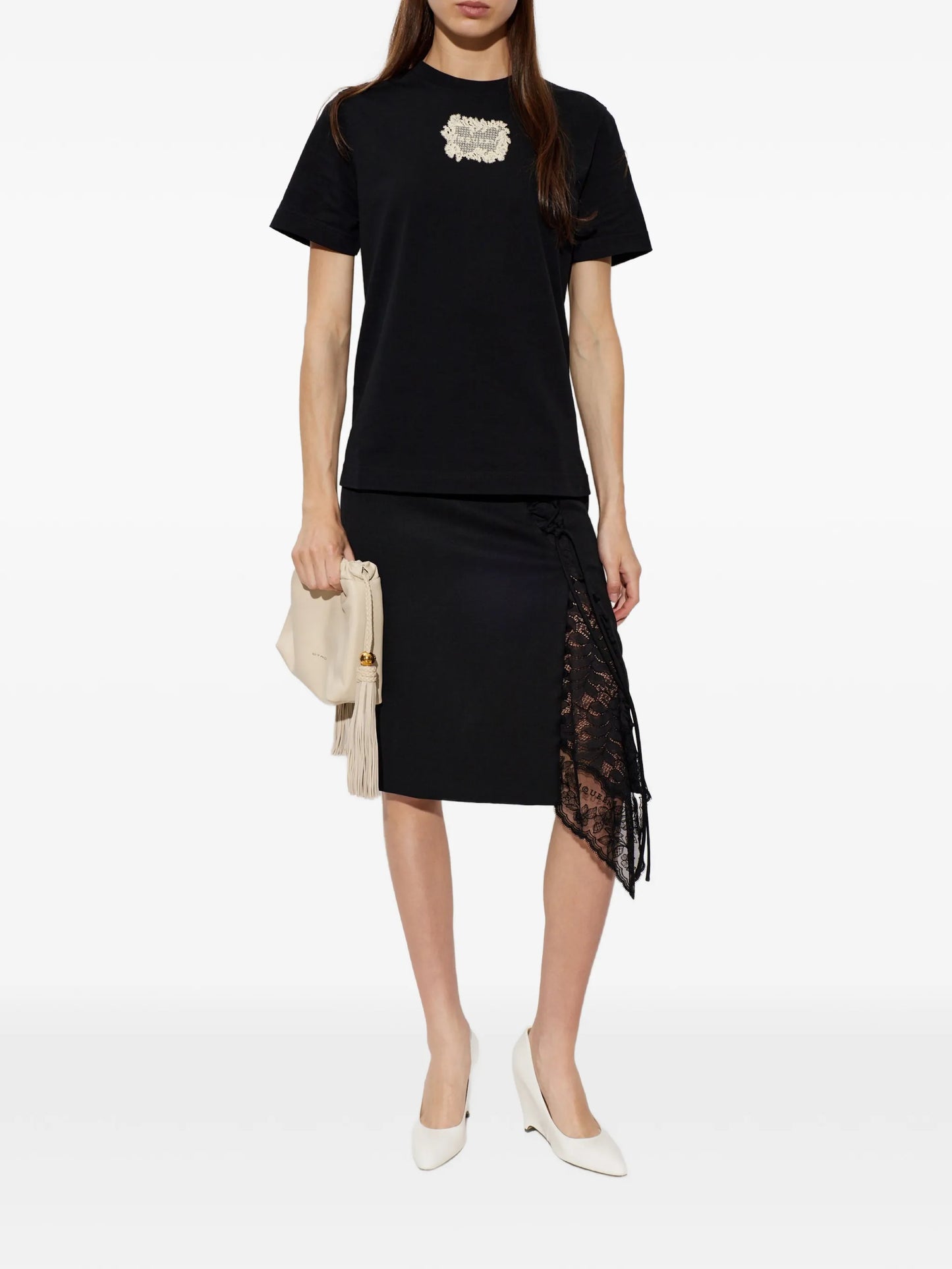 lace-appliqué T-shirt