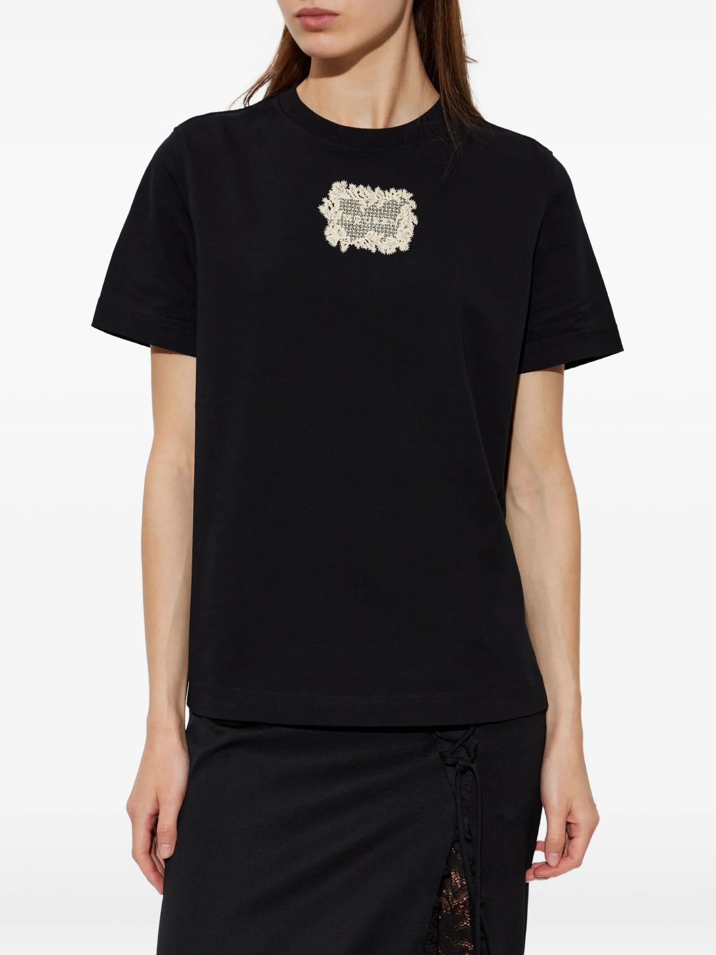 lace-appliqué T-shirt