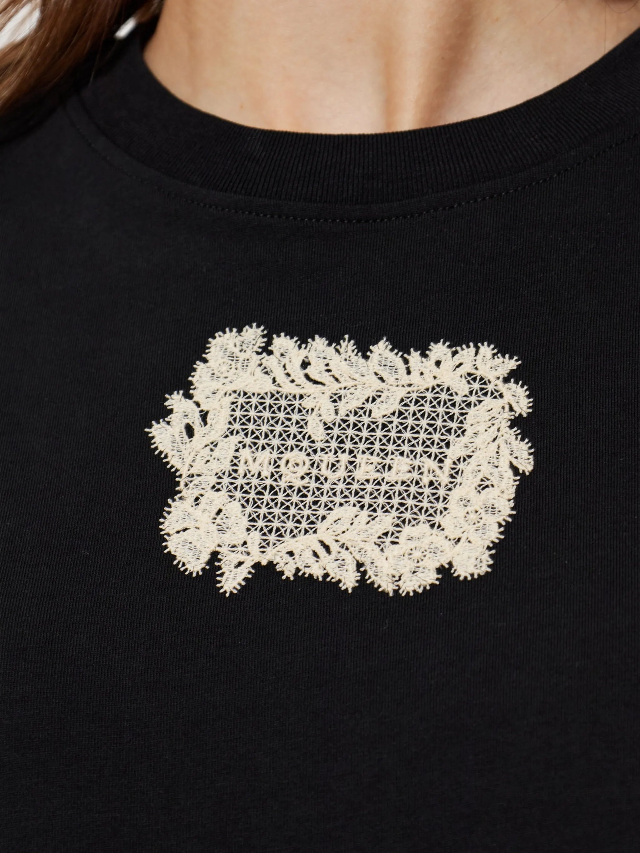 lace-appliqué T-shirt