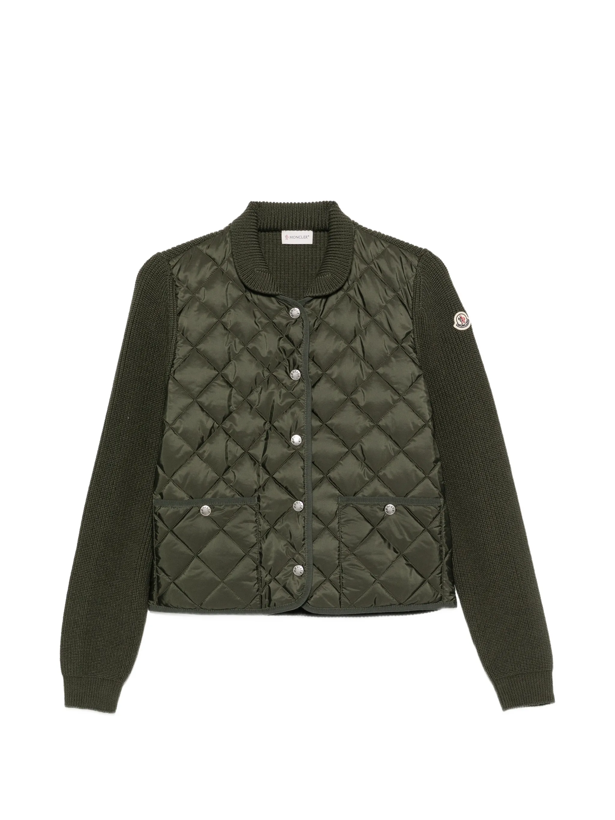 diamond quilted padded wool cardigan