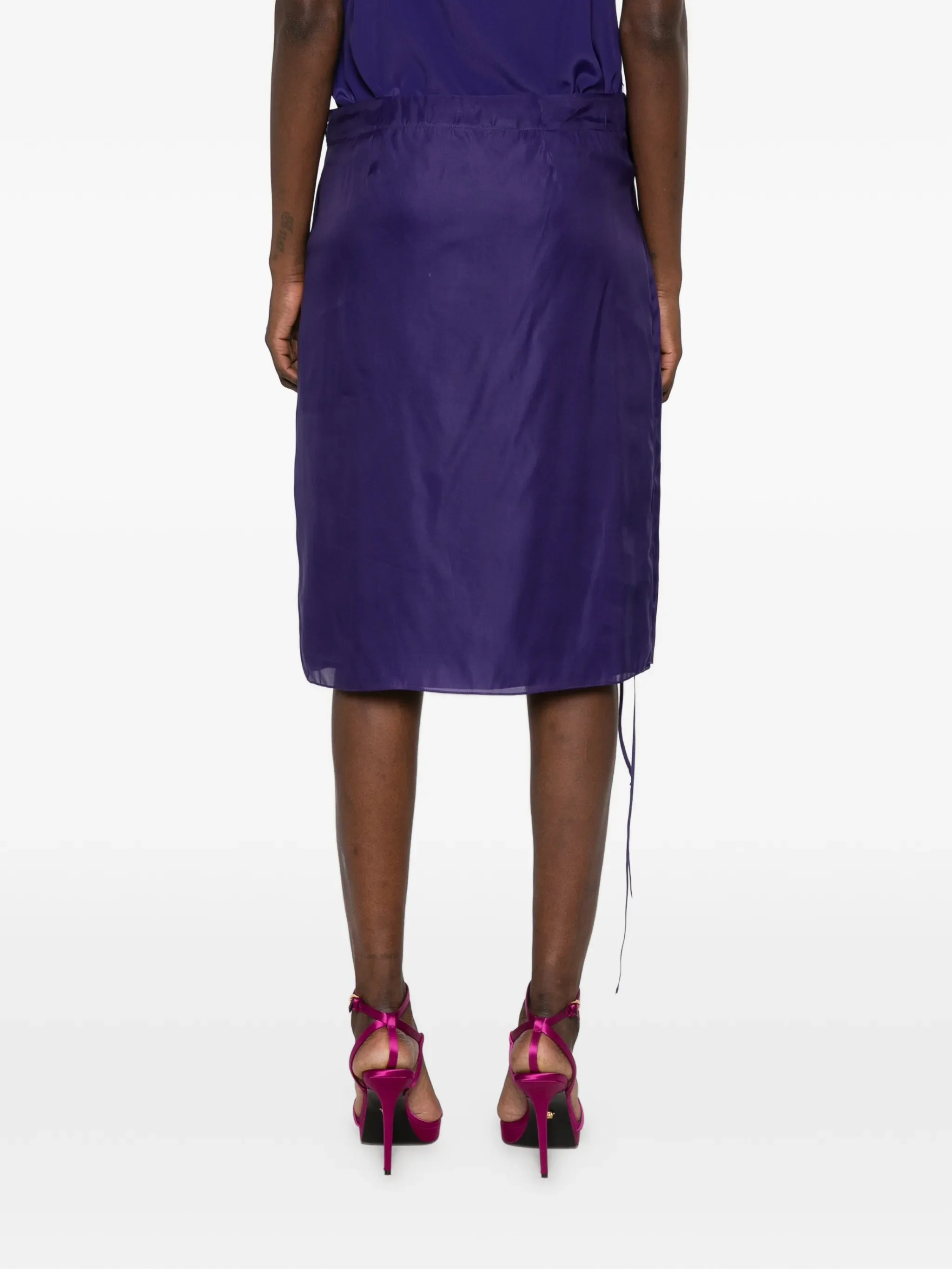 lace-up sheer midi straight skirt