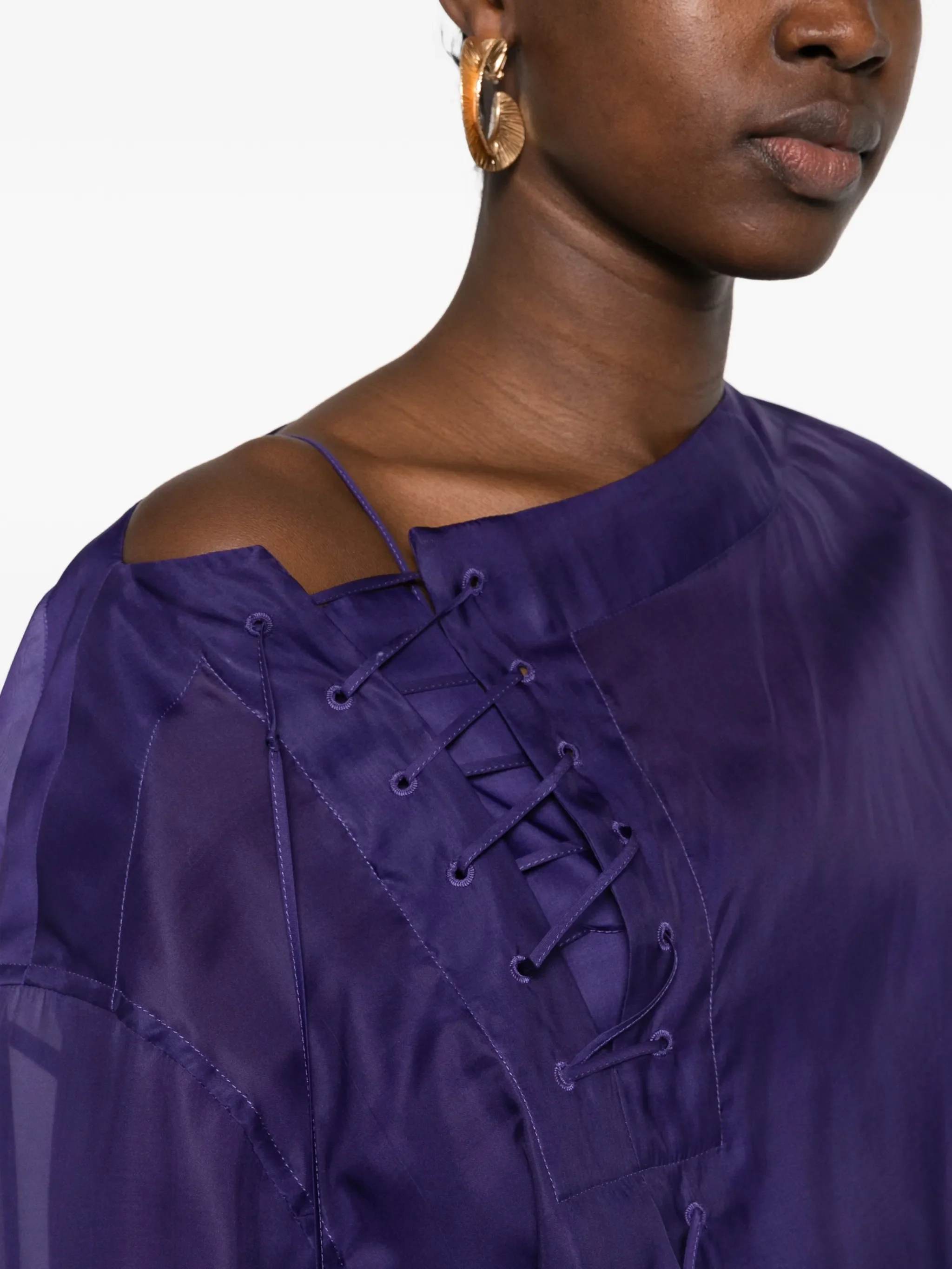 lace-up sheer blouse