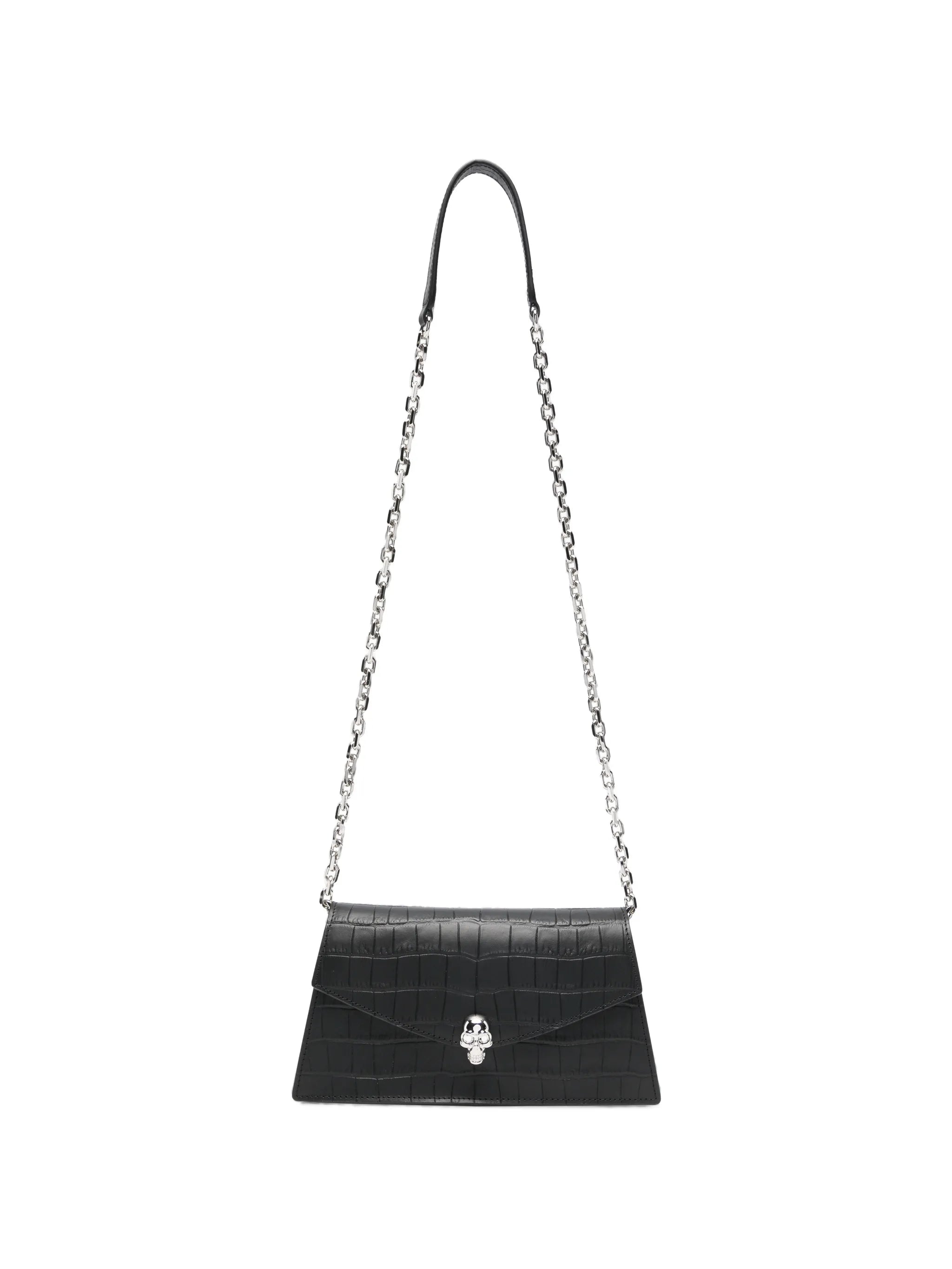 Skull crocodile-effect shoulder bag