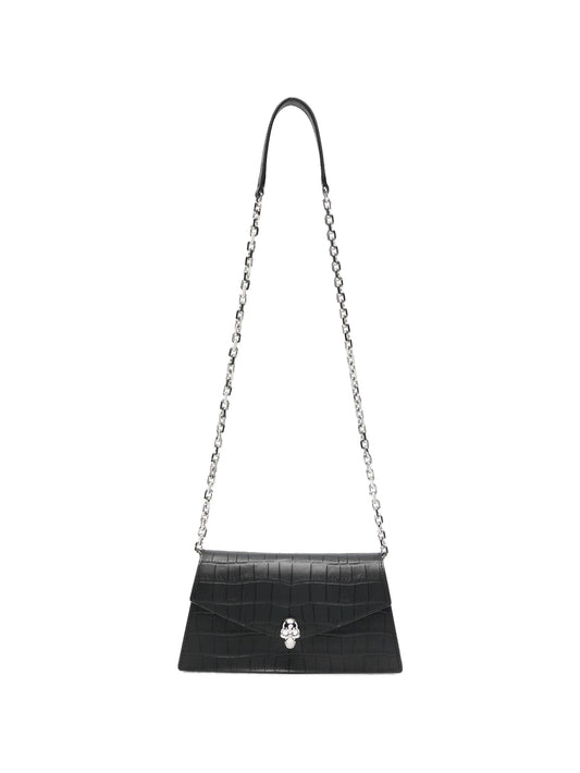 Skull crocodile-effect shoulder bag