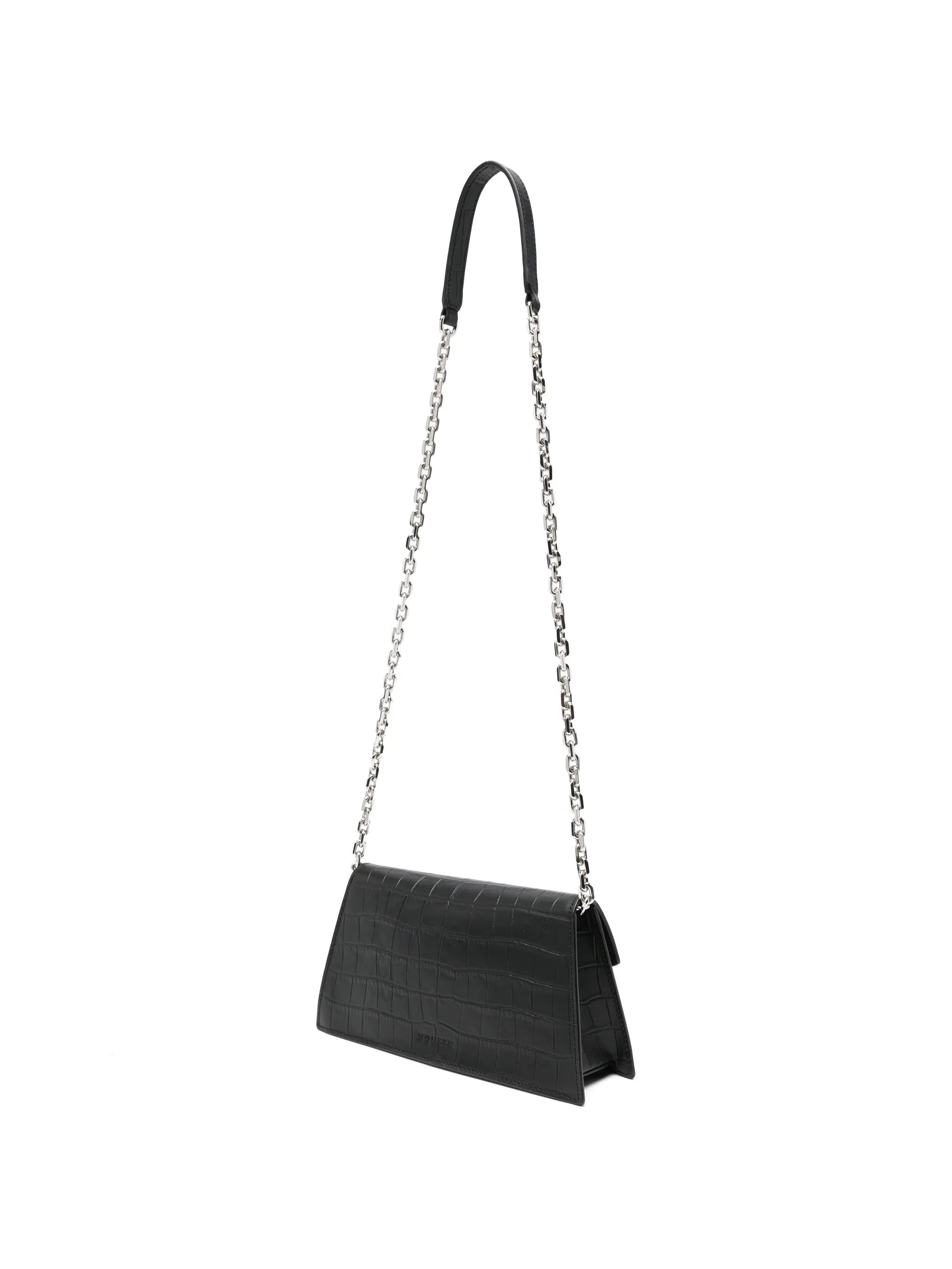 Skull crocodile-effect shoulder bag