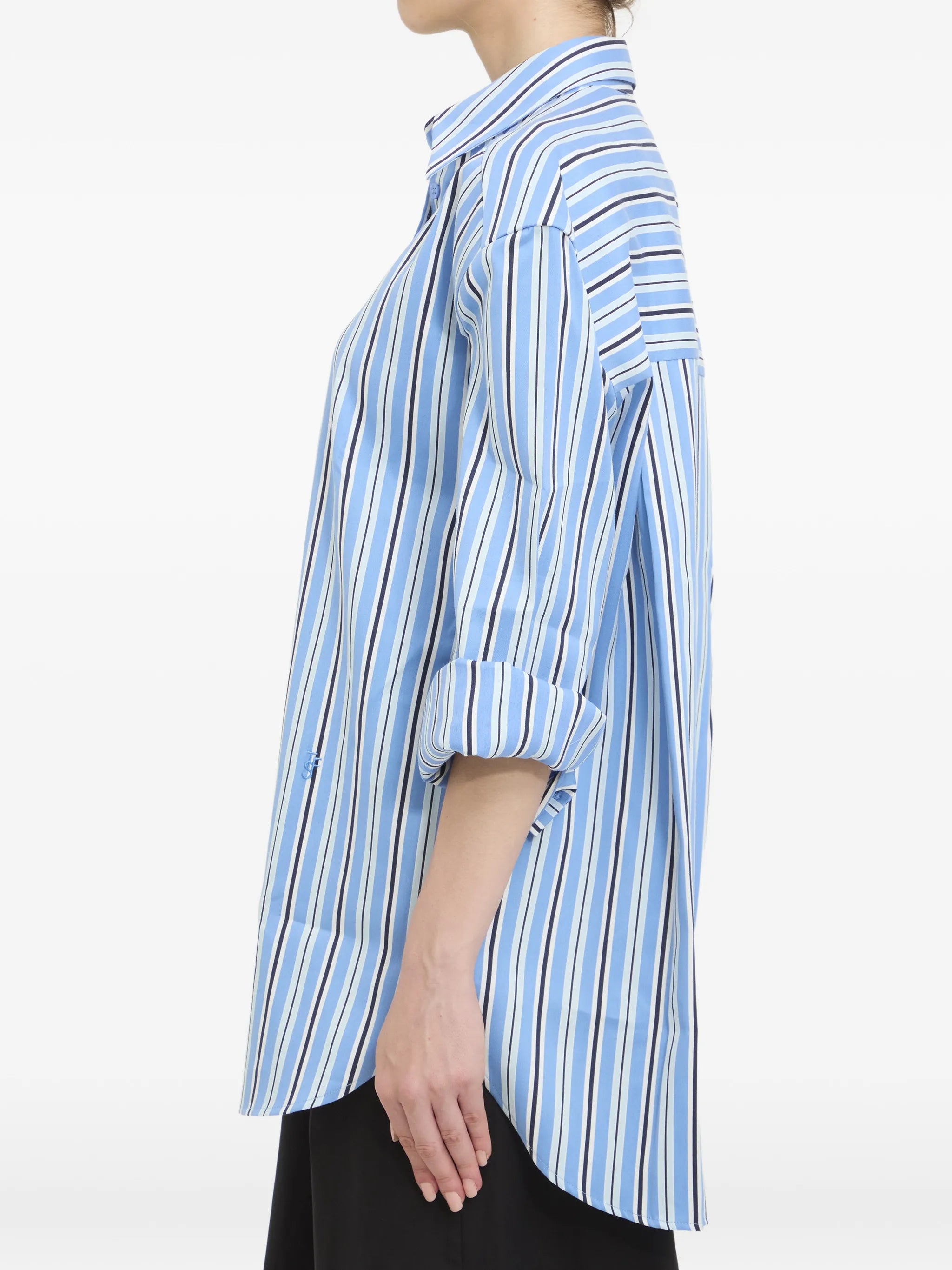padded-shoulder striped shirt