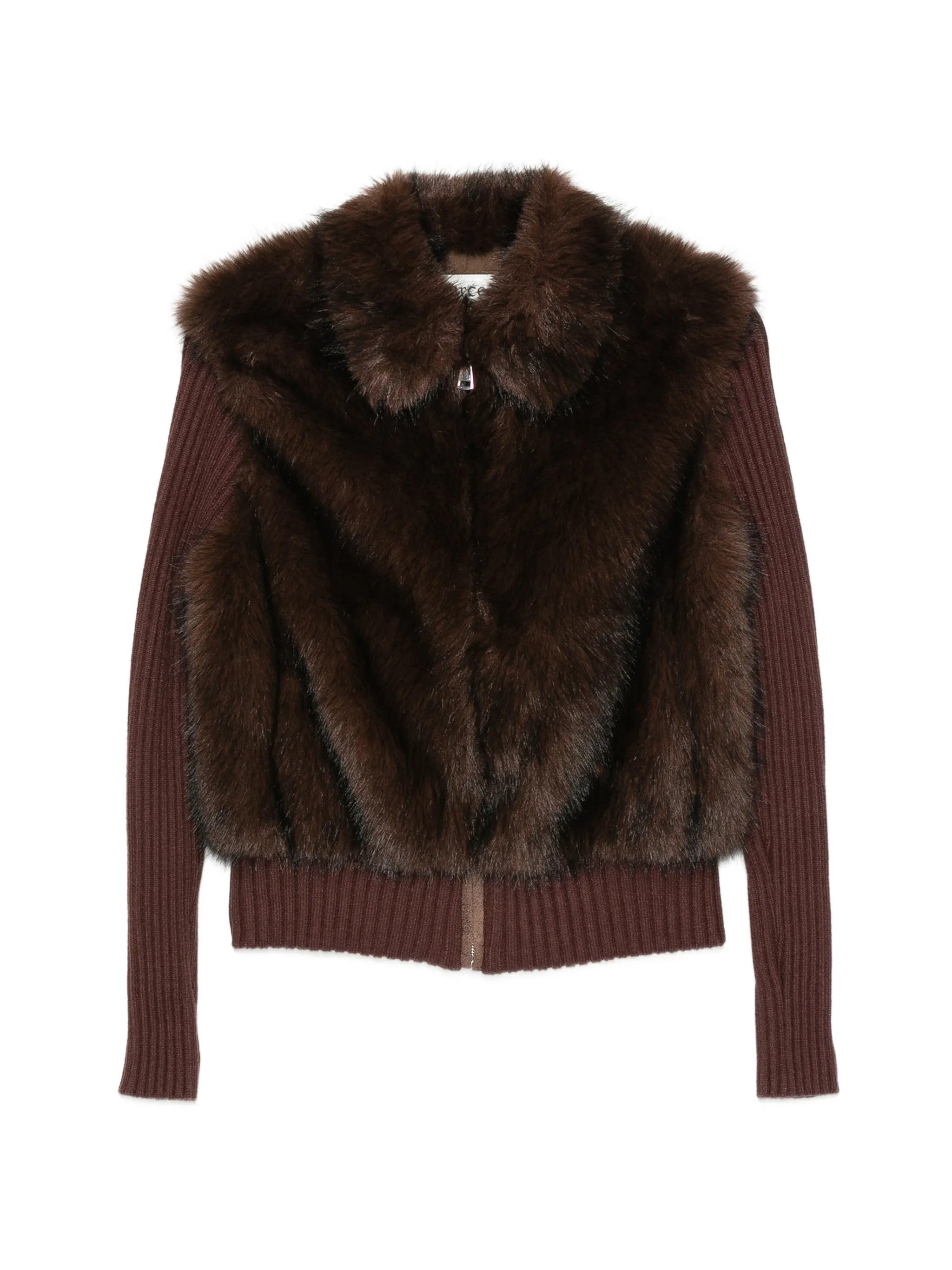 faux-fur ribbed-knit cardigan